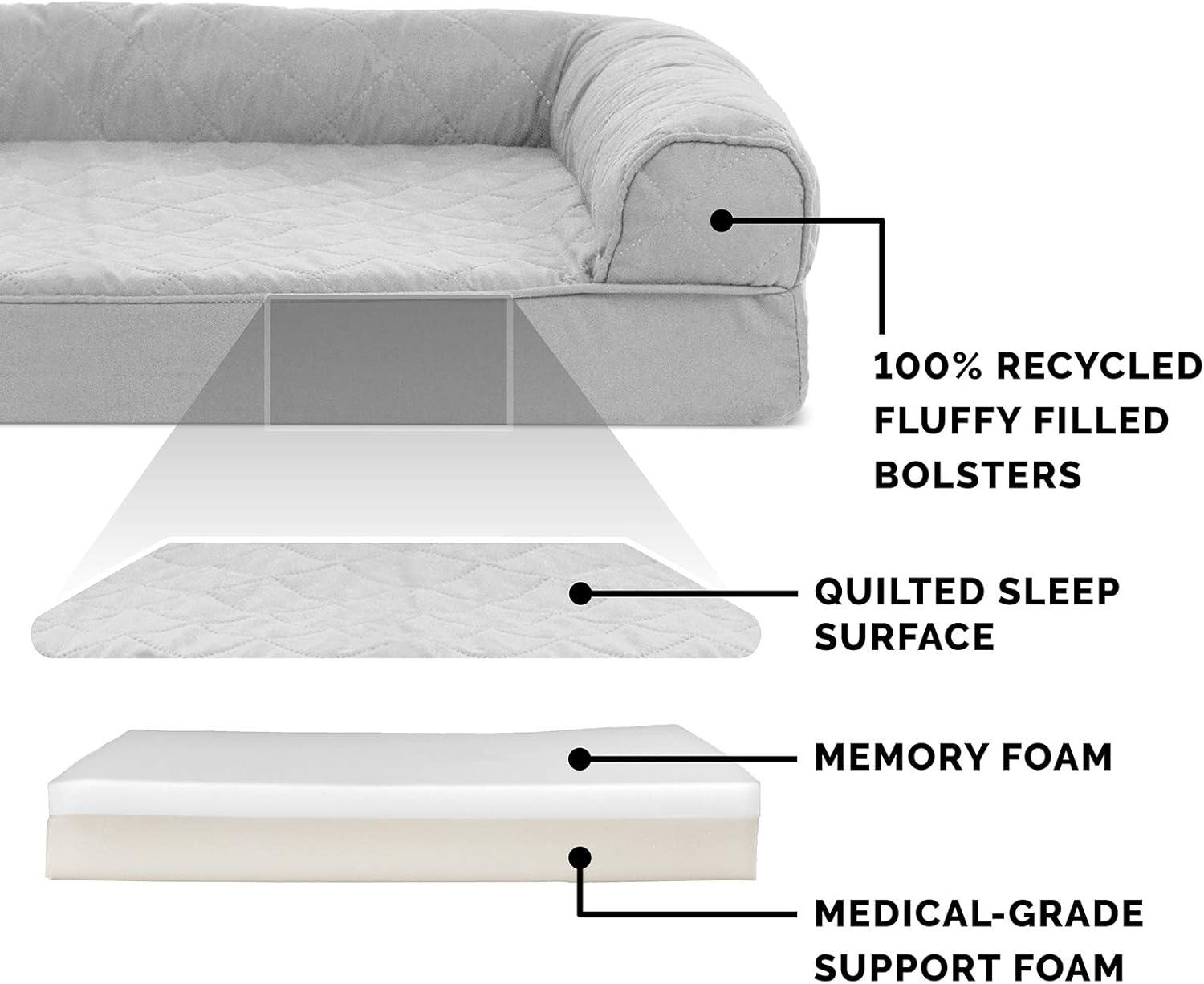 imageFurhaven Memory Foam Dog Bed for Large Dogs w Removable Bolsters ampamp Washable Cover For Dogs Up to 125 lbs Plush ampamp Suede Sofa Gray Jumbo PlusXXLSilver Gray Quilted Sofa