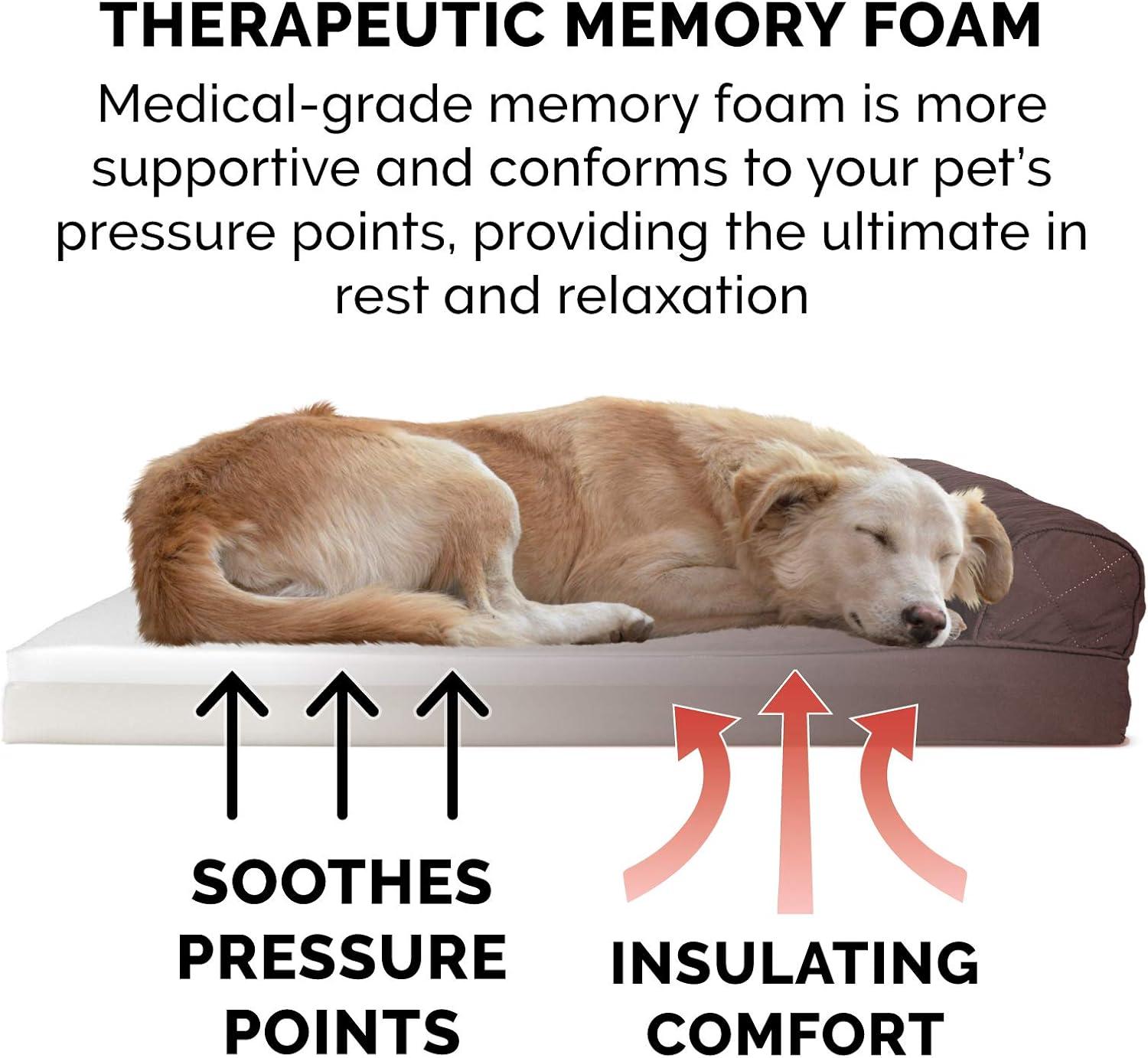 imageFurhaven Memory Foam Dog Bed for Large Dogs w Removable Bolsters ampamp Washable Cover For Dogs Up to 125 lbs Plush ampamp Suede Sofa Gray Jumbo PlusXXLQuilted Coffee