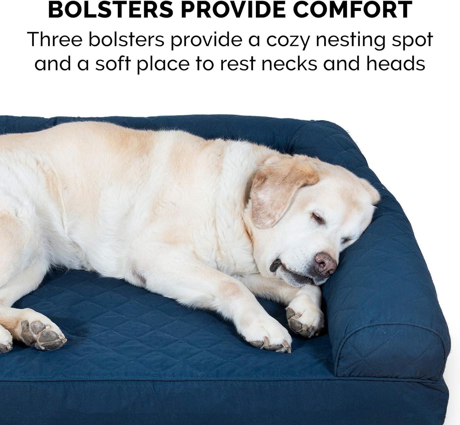 imageFurhaven Memory Foam Dog Bed for Large Dogs w Removable Bolsters ampamp Washable Cover For Dogs Up to 125 lbs Plush ampamp Suede Sofa Gray Jumbo PlusXXLQuilted Navy