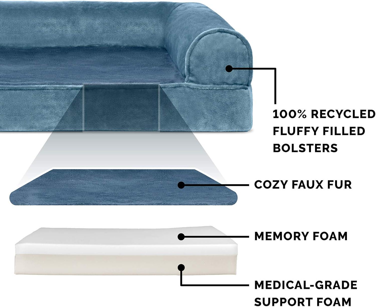 imageFurhaven Memory Foam Dog Bed for Large Dogs w Removable Bolsters ampamp Washable Cover For Dogs Up to 125 lbs Plush ampamp Suede Sofa Gray Jumbo PlusXXLHarbor Blue Faux Fur Velvet