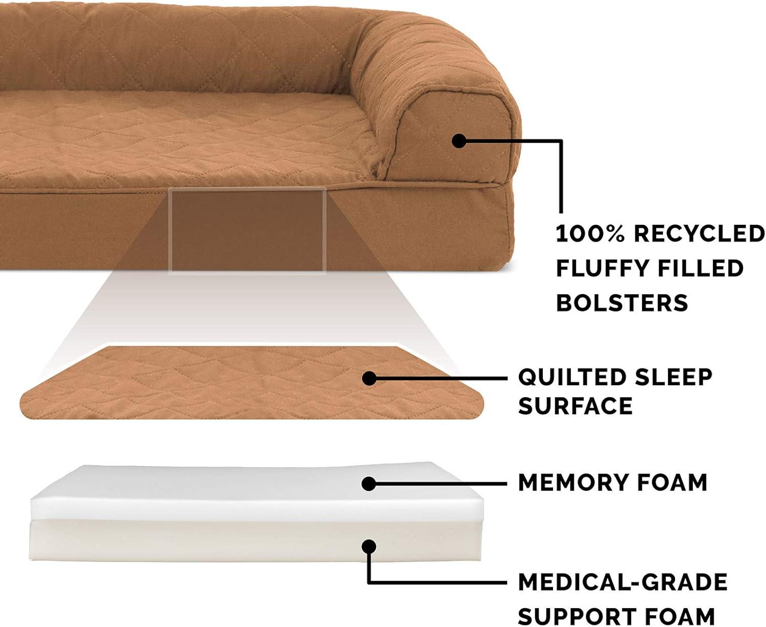 imageFurhaven Memory Foam Dog Bed for Large Dogs w Removable Bolsters ampamp Washable Cover For Dogs Up to 125 lbs Plush ampamp Suede Sofa Gray Jumbo PlusXXLToasted Brown Quilted Sofa
