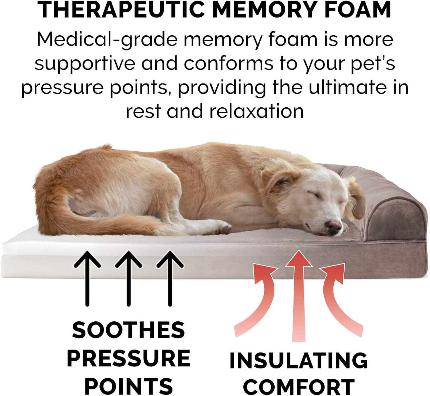 imageFurhaven Memory Foam Dog Bed for Large Dogs w Removable Bolsters ampamp Washable Cover For Dogs Up to 125 lbs Plush ampamp Suede Sofa Gray Jumbo PlusXXLFaux Fur Velvet Driftwood Brown
