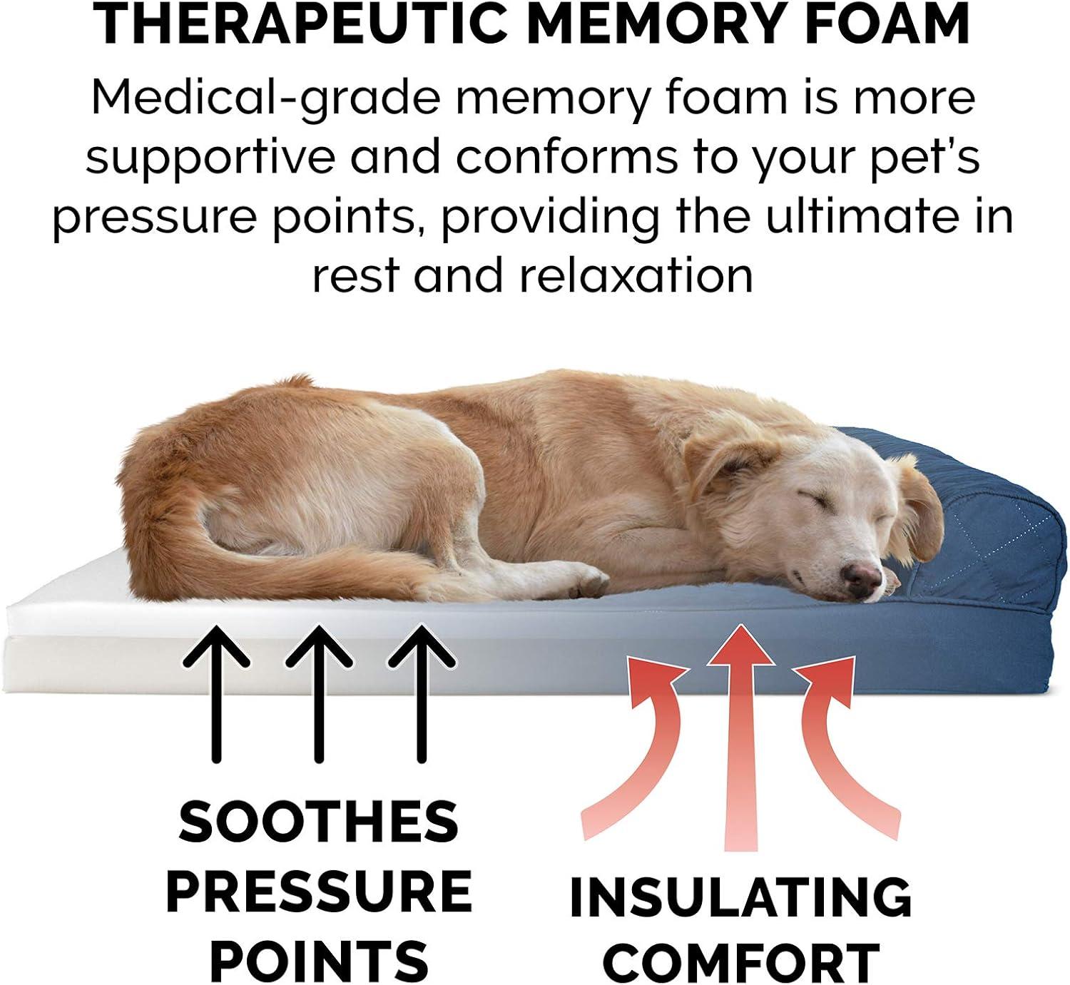 imageFurhaven Memory Foam Dog Bed for Large Dogs w Removable Bolsters ampamp Washable Cover For Dogs Up to 125 lbs Plush ampamp Suede Sofa Gray Jumbo PlusXXLQuilted Navy