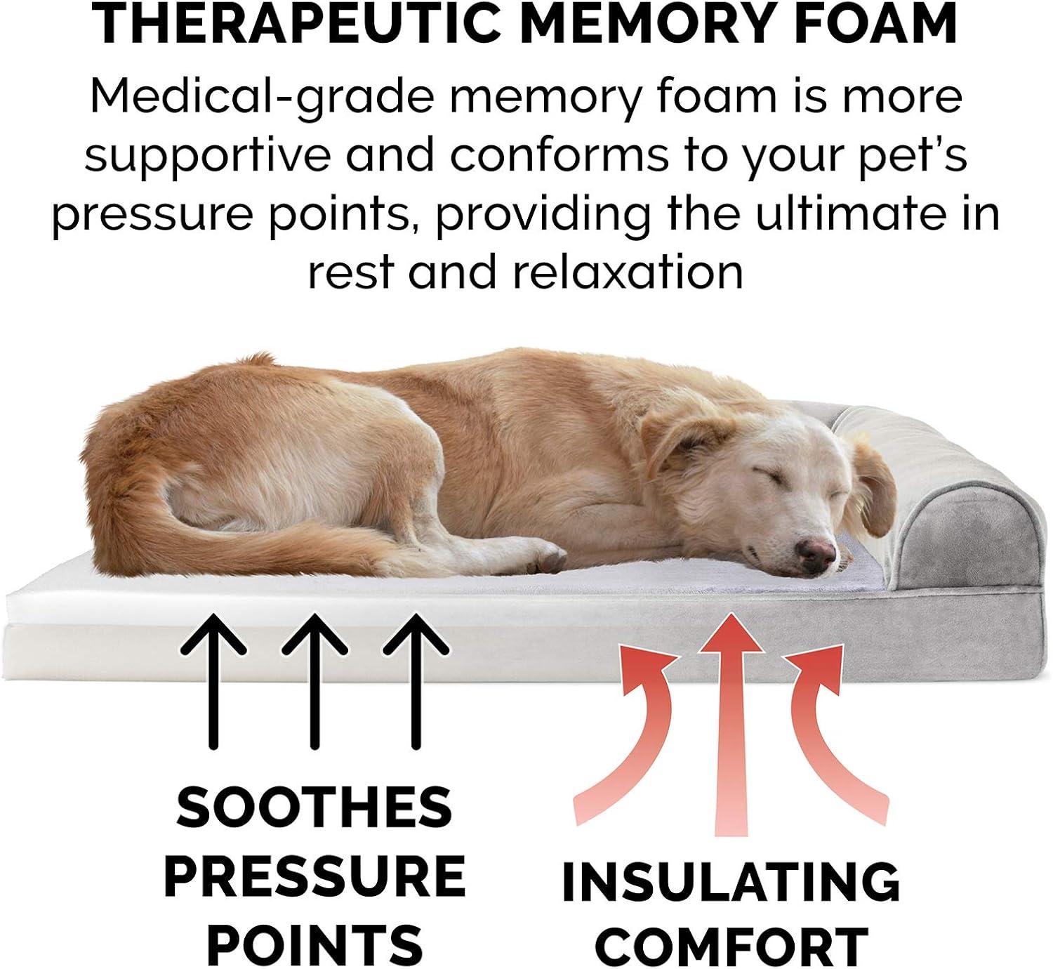 imageFurhaven Memory Foam Dog Bed for Large Dogs w Removable Bolsters ampamp Washable Cover For Dogs Up to 125 lbs Plush ampamp Suede Sofa Gray Jumbo PlusXXLFaux Fur Velvet Smoke Gray