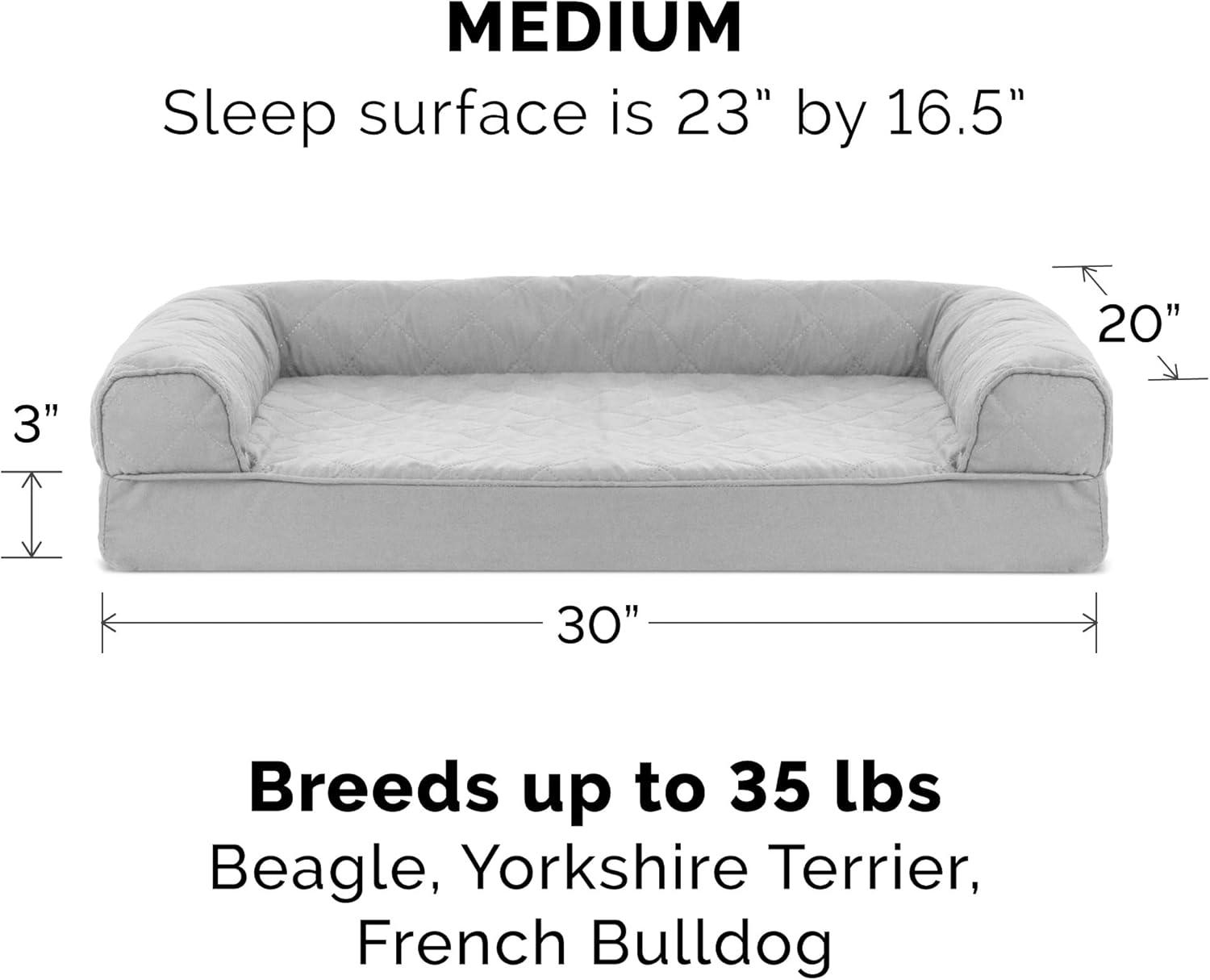 imageFurhaven Memory Foam Dog Bed for Large Dogs w Removable Bolsters ampamp Washable Cover For Dogs Up to 125 lbs Plush ampamp Suede Sofa Gray Jumbo PlusXXLQuilted Silver Gray