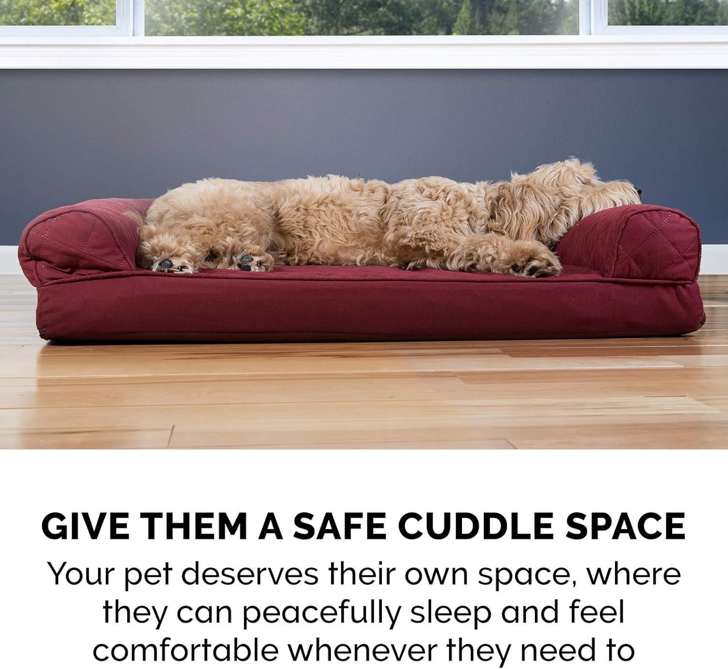 imageFurhaven Memory Foam Dog Bed for Large Dogs w Removable Bolsters ampamp Washable Cover For Dogs Up to 125 lbs Plush ampamp Suede Sofa Gray Jumbo PlusXXLWine Red Quilted Sofa