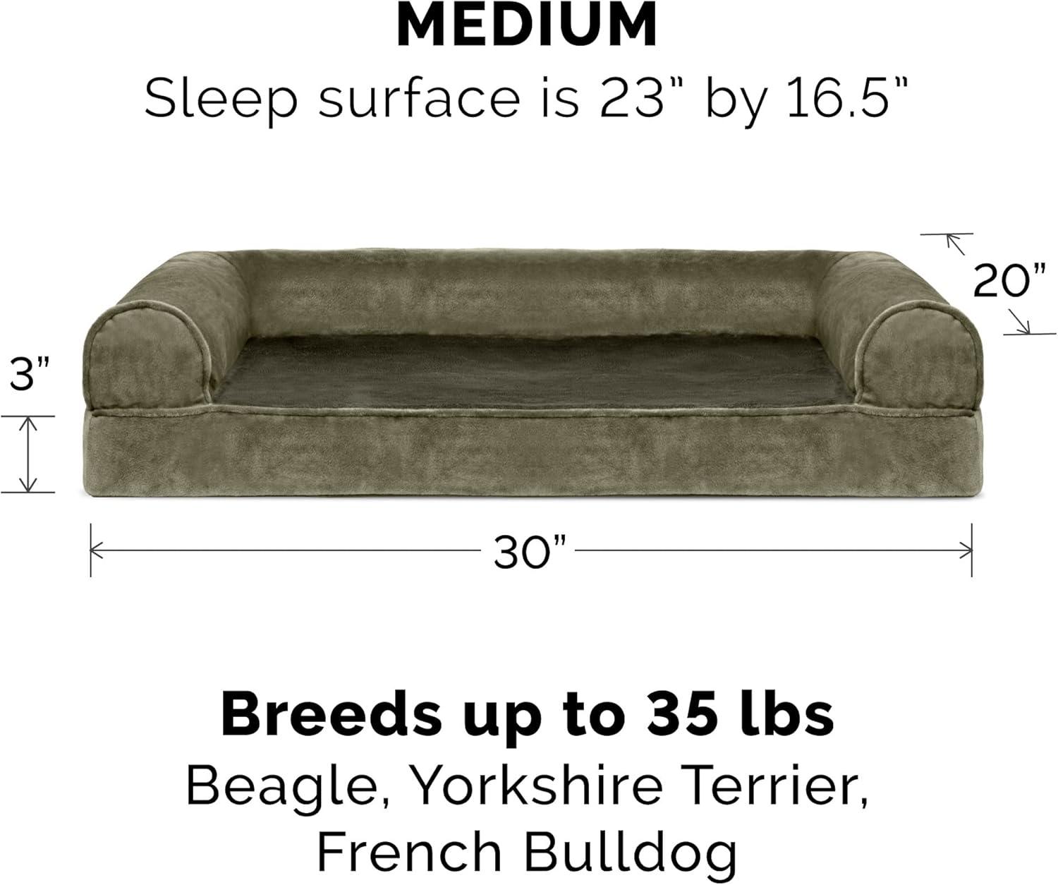 imageFurhaven Memory Foam Dog Bed for Large Dogs w Removable Bolsters ampamp Washable Cover For Dogs Up to 125 lbs Plush ampamp Suede Sofa Gray Jumbo PlusXXLFaux Fur Velvet Dark Sage