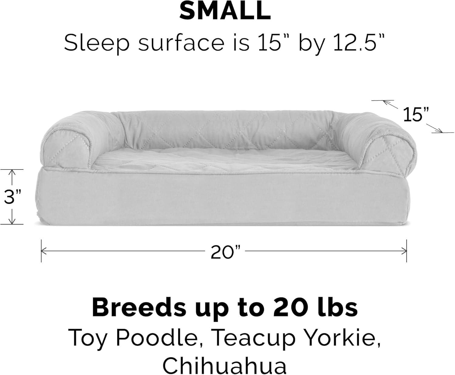 imageFurhaven Memory Foam Dog Bed for Large Dogs w Removable Bolsters ampamp Washable Cover For Dogs Up to 125 lbs Plush ampamp Suede Sofa Gray Jumbo PlusXXLSilver Gray Quilted Sofa
