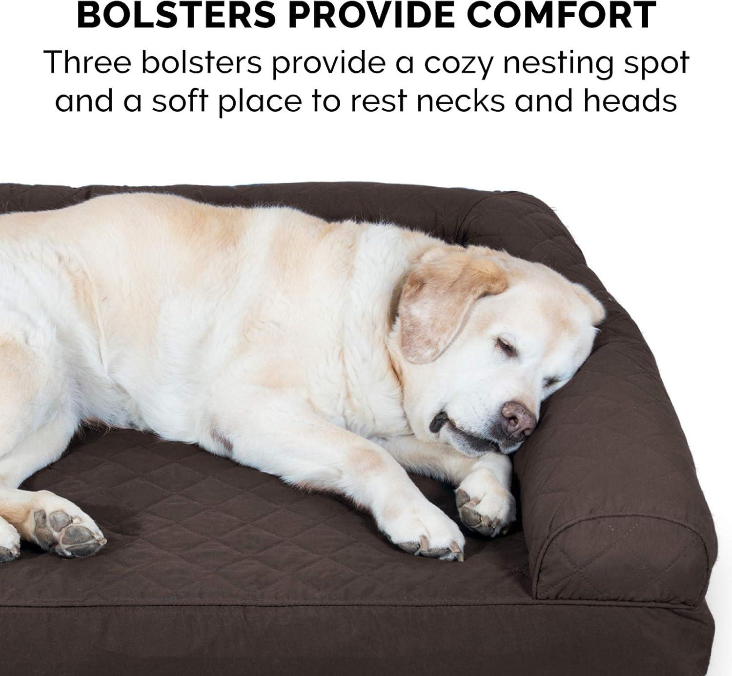 imageFurhaven Memory Foam Dog Bed for Large Dogs w Removable Bolsters ampamp Washable Cover For Dogs Up to 125 lbs Plush ampamp Suede Sofa Gray Jumbo PlusXXLQuilted Coffee