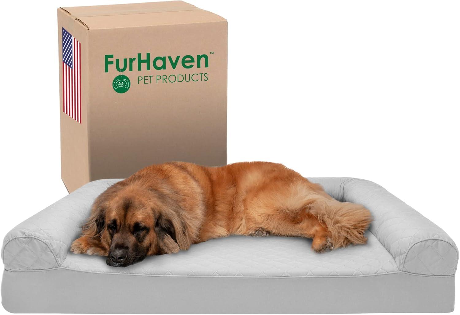 imageFurhaven Memory Foam Dog Bed for Large Dogs w Removable Bolsters ampamp Washable Cover For Dogs Up to 125 lbs Plush ampamp Suede Sofa Gray Jumbo PlusXXLQuilted Silver Gray