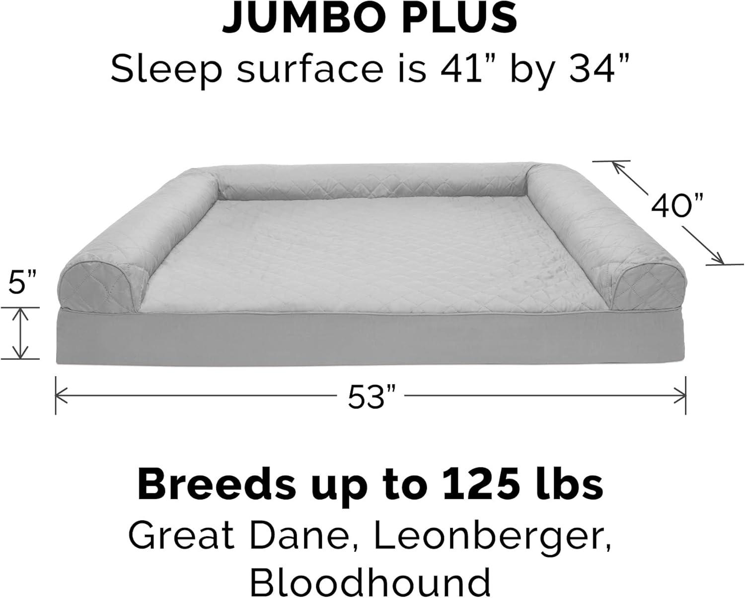 imageFurhaven Memory Foam Dog Bed for Large Dogs w Removable Bolsters ampamp Washable Cover For Dogs Up to 125 lbs Plush ampamp Suede Sofa Gray Jumbo PlusXXLQuilted Silver Gray