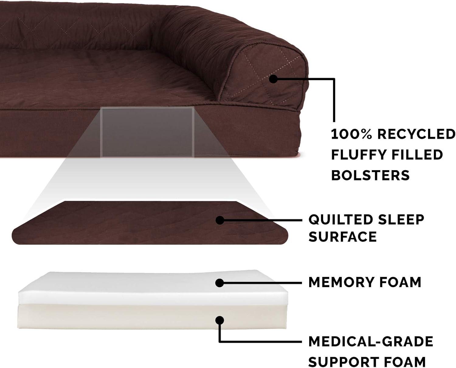 imageFurhaven Memory Foam Dog Bed for Large Dogs w Removable Bolsters ampamp Washable Cover For Dogs Up to 125 lbs Plush ampamp Suede Sofa Gray Jumbo PlusXXLQuilted Coffee