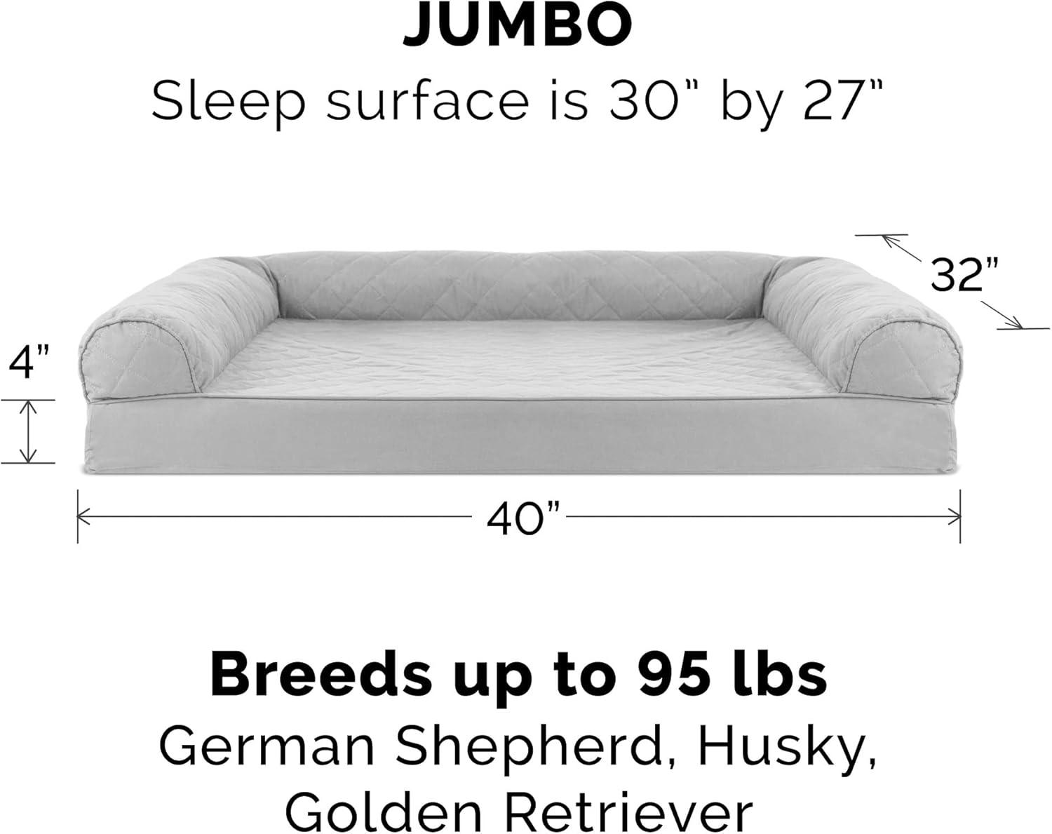 imageFurhaven Memory Foam Dog Bed for Large Dogs w Removable Bolsters ampamp Washable Cover For Dogs Up to 125 lbs Plush ampamp Suede Sofa Gray Jumbo PlusXXLQuilted Silver Gray