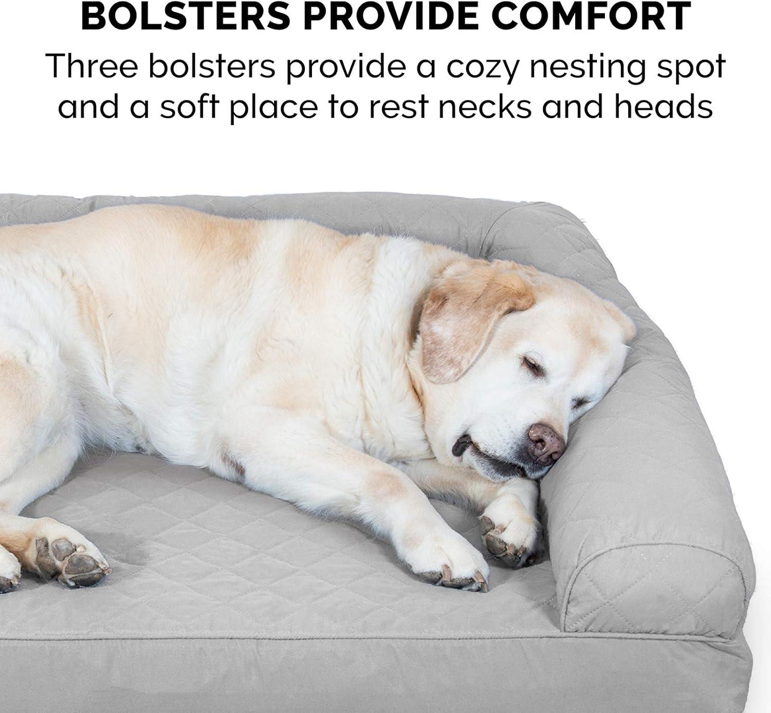 imageFurhaven Memory Foam Dog Bed for Large Dogs w Removable Bolsters ampamp Washable Cover For Dogs Up to 125 lbs Plush ampamp Suede Sofa Gray Jumbo PlusXXLQuilted Silver Gray
