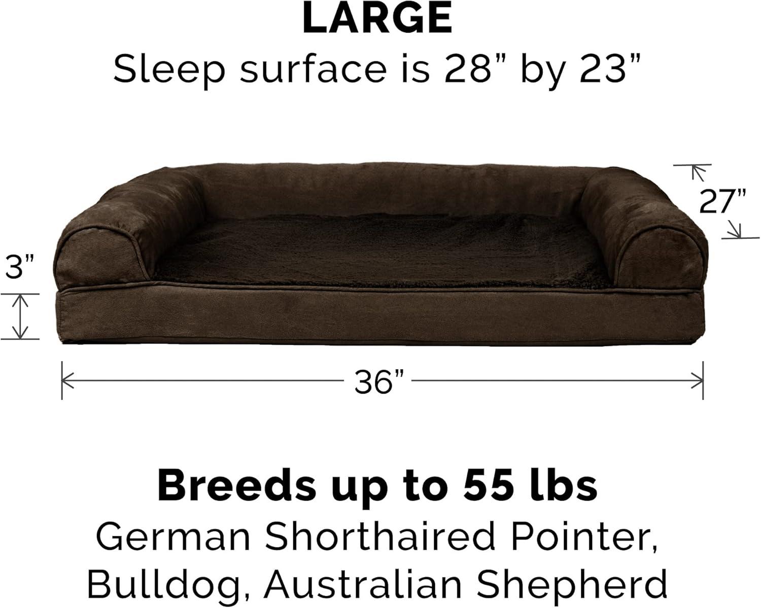 imageFurhaven Memory Foam Dog Bed for Large Dogs w Removable Bolsters ampamp Washable Cover For Dogs Up to 95 lbs Sherpa ampamp Chenille Sofa Orion Blue JumboXLPlush Suede Espresso