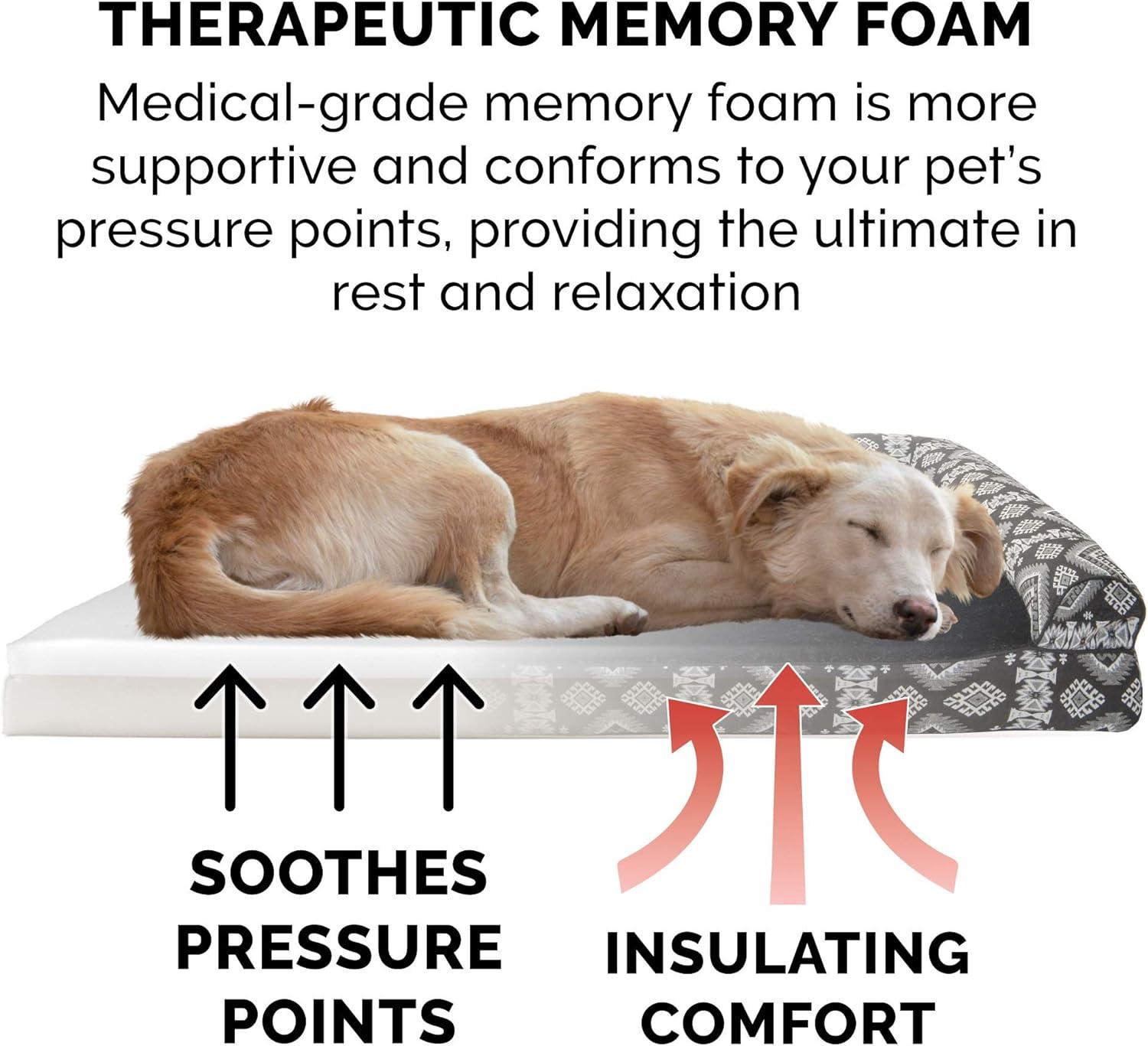 imageFurhaven Memory Foam Dog Bed for Large Dogs w Removable Bolsters ampamp Washable Cover For Dogs Up to 95 lbs Sherpa ampamp Chenille Sofa Orion Blue JumboXLPlush Southwest Kilim Decor Black Medallion