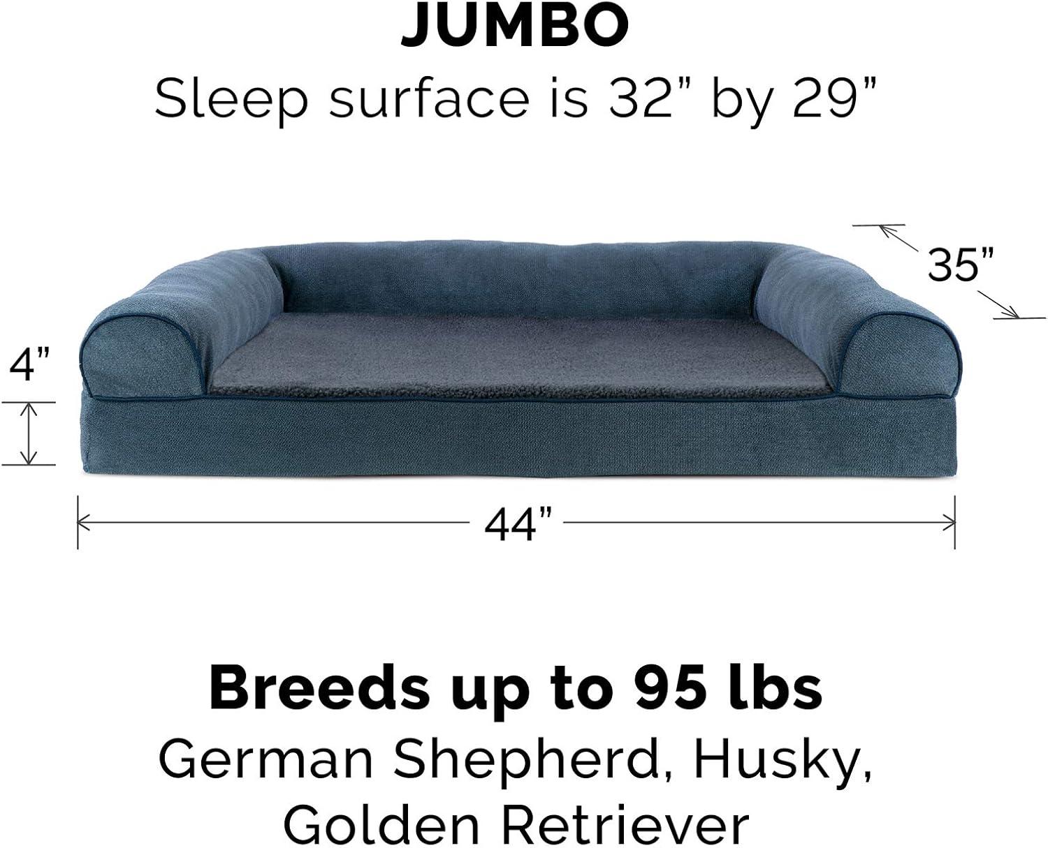 imageFurhaven Memory Foam Dog Bed for Large Dogs w Removable Bolsters ampamp Washable Cover For Dogs Up to 95 lbs Sherpa ampamp Chenille Sofa Orion Blue JumboXLSherpa Chenille Orion Blue