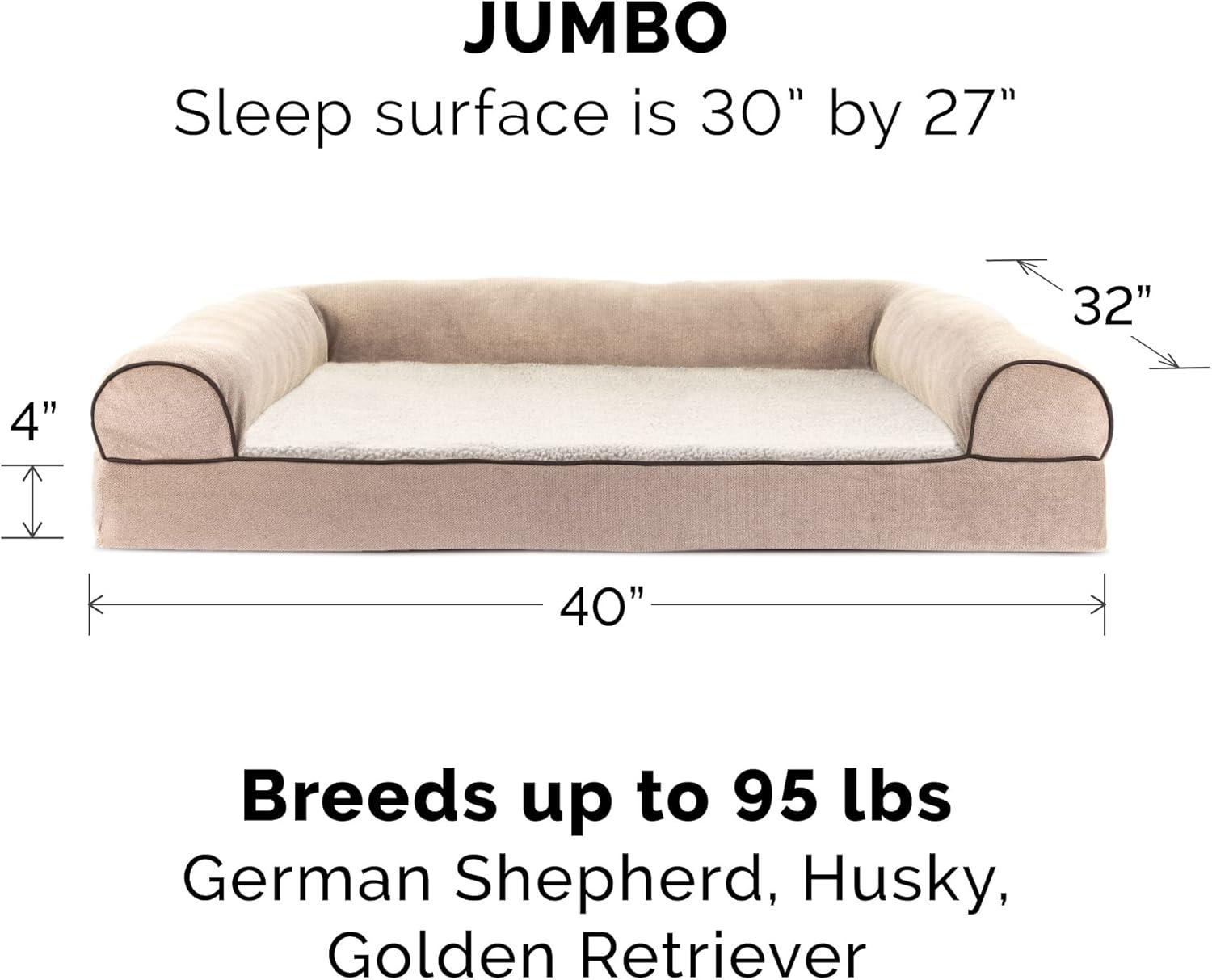 imageFurhaven Memory Foam Dog Bed for Large Dogs w Removable Bolsters ampamp Washable Cover For Dogs Up to 95 lbs Sherpa ampamp Chenille Sofa Orion Blue JumboXLSherpa Chenille Cream