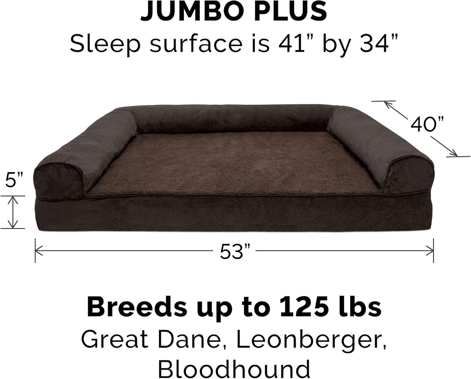imageFurhaven Memory Foam Dog Bed for Large Dogs w Removable Bolsters ampamp Washable Cover For Dogs Up to 95 lbs Sherpa ampamp Chenille Sofa Orion Blue JumboXLSherpa Chenille Coffee