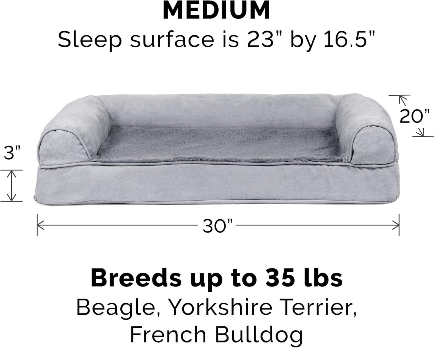 imageFurhaven Memory Foam Dog Bed for Large Dogs w Removable Bolsters ampamp Washable Cover For Dogs Up to 95 lbs Sherpa ampamp Chenille Sofa Orion Blue JumboXLPlush Suede Gray