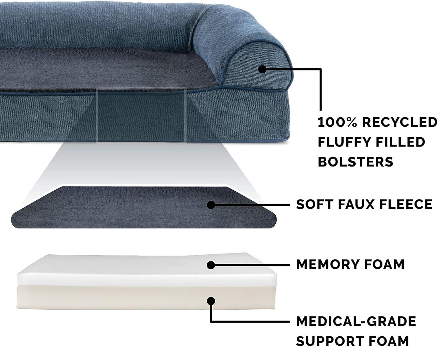 imageFurhaven Memory Foam Dog Bed for Large Dogs w Removable Bolsters ampamp Washable Cover For Dogs Up to 95 lbs Sherpa ampamp Chenille Sofa Orion Blue JumboXLSherpa Chenille Orion Blue