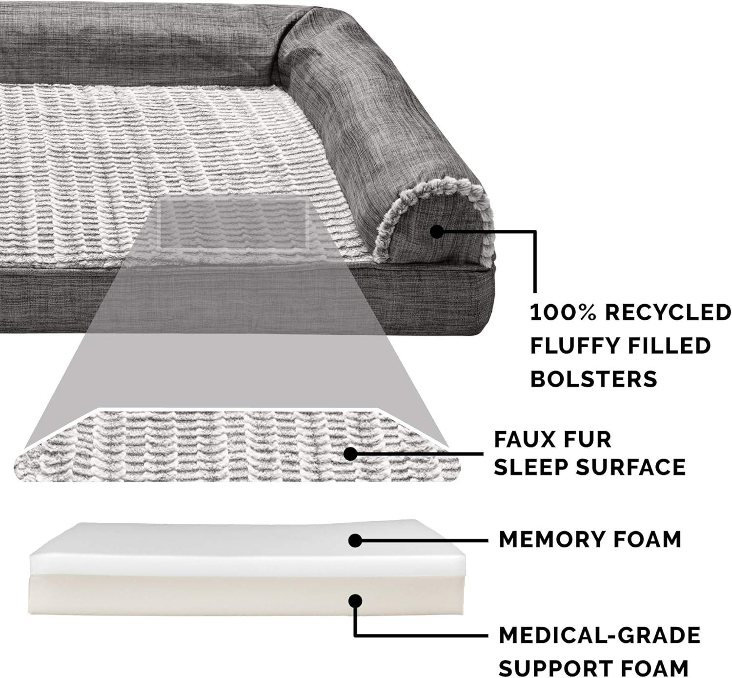 imageFurhaven Memory Foam Dog Bed for Large Dogs w Removable Bolsters ampamp Washable Cover For Dogs Up to 95 lbs Sherpa ampamp Chenille Sofa Orion Blue JumboXLLuxe Faux Fur Linen Charcoal