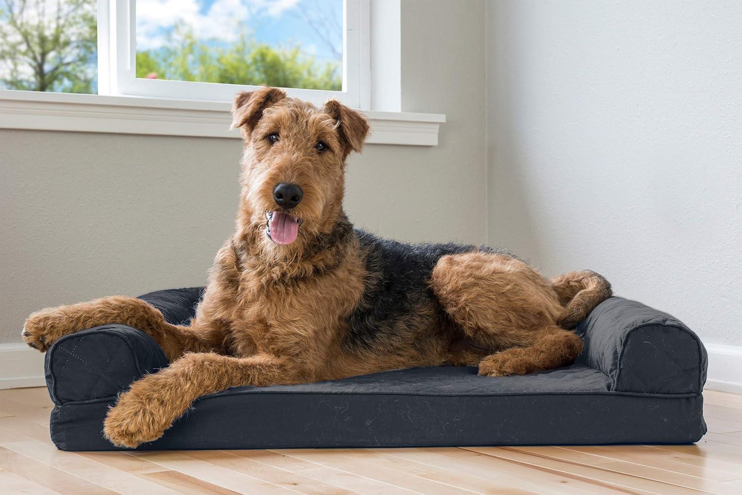 imageFurhaven Memory Foam Dog Bed for Large Dogs w Removable Bolsters ampamp Washable Cover For Dogs Up to 95 lbs Sherpa ampamp Chenille Sofa Orion Blue JumboXLQuilted Iron Gray