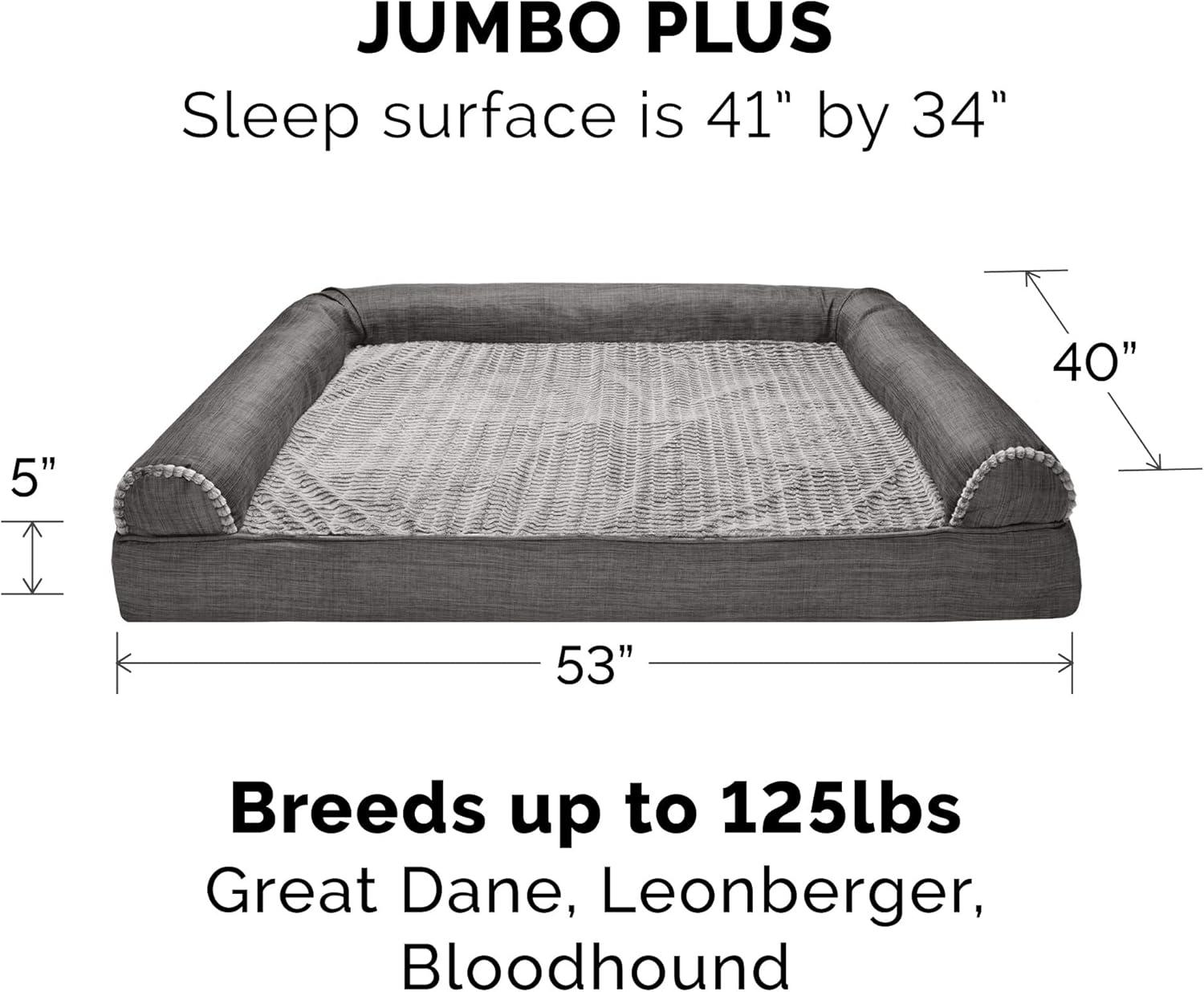 imageFurhaven Memory Foam Dog Bed for Large Dogs w Removable Bolsters ampamp Washable Cover For Dogs Up to 95 lbs Sherpa ampamp Chenille Sofa Orion Blue JumboXLLuxe Faux Fur Linen Charcoal