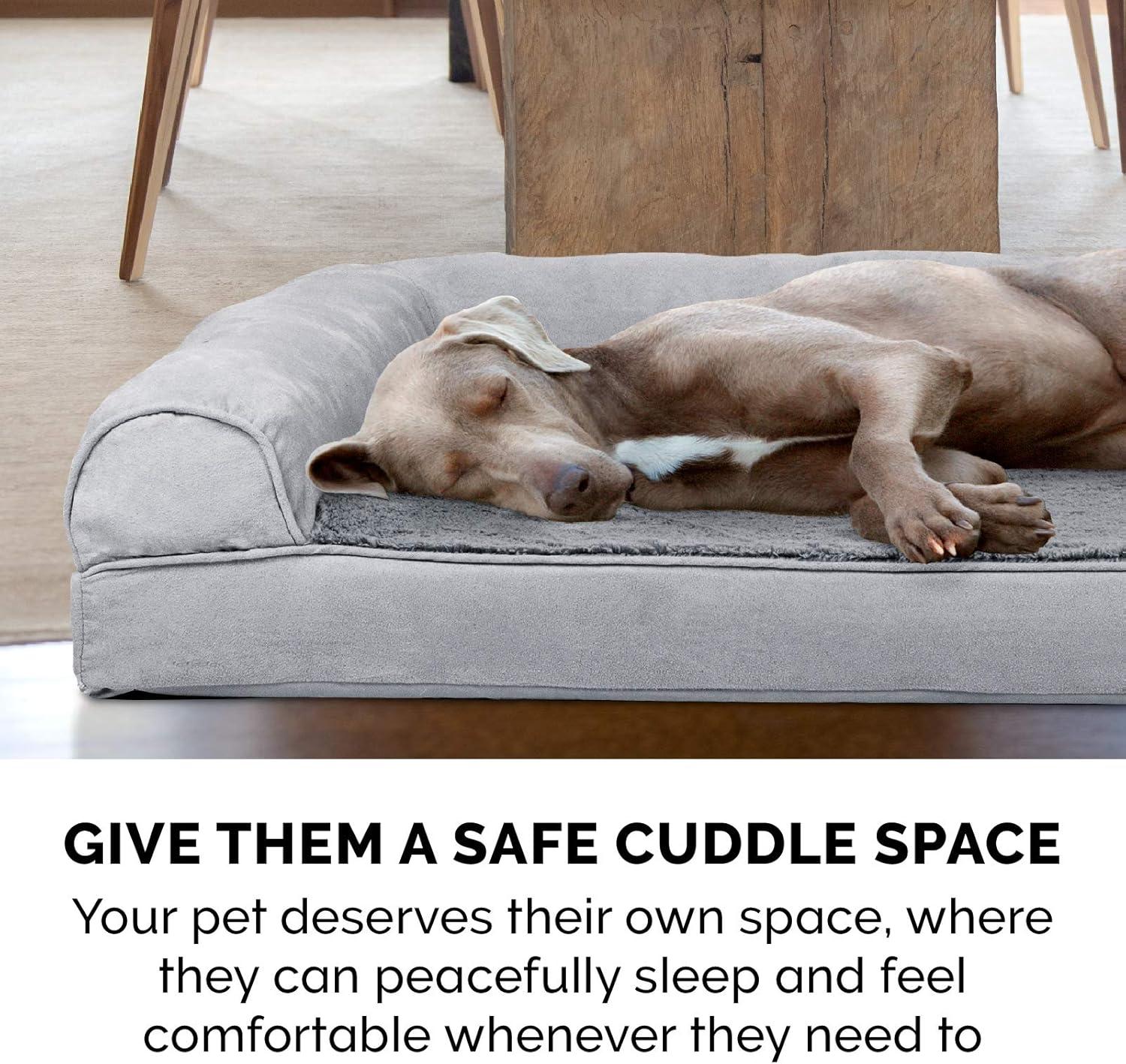 imageFurhaven Memory Foam Dog Bed for Large Dogs w Removable Bolsters ampamp Washable Cover For Dogs Up to 95 lbs Sherpa ampamp Chenille Sofa Orion Blue JumboXLPlush Suede Gray