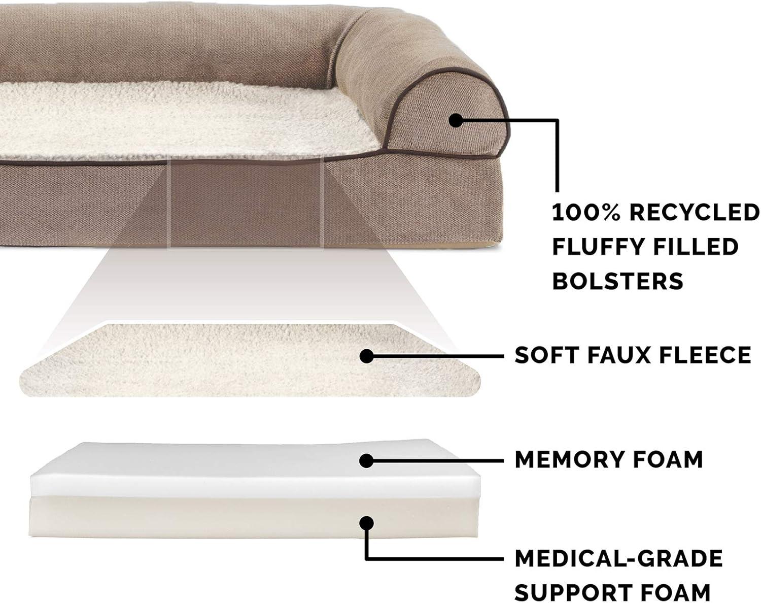 imageFurhaven Memory Foam Dog Bed for Large Dogs w Removable Bolsters ampamp Washable Cover For Dogs Up to 95 lbs Sherpa ampamp Chenille Sofa Orion Blue JumboXLSherpa Chenille Cream