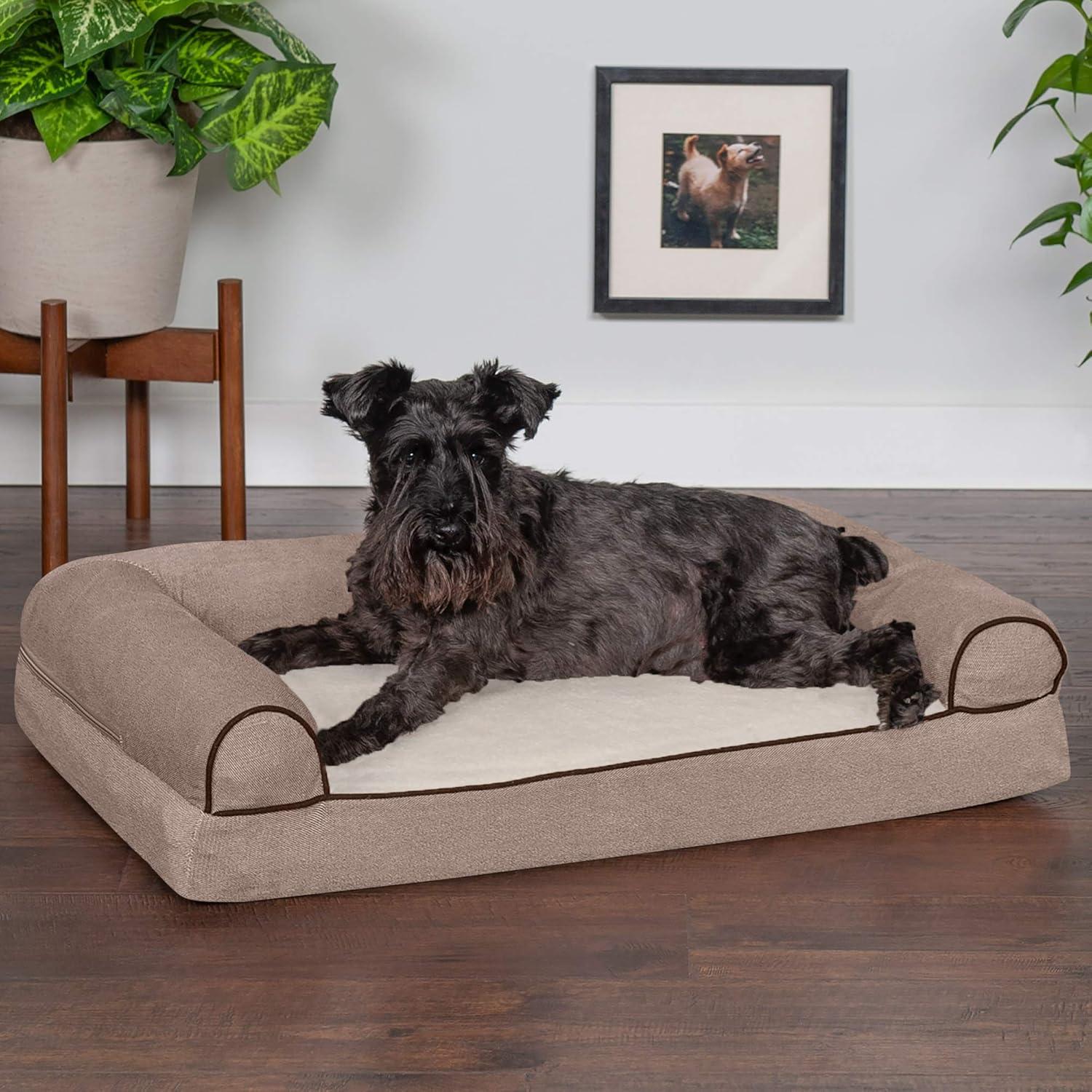 imageFurhaven Memory Foam Dog Bed for Large Dogs w Removable Bolsters ampamp Washable Cover For Dogs Up to 95 lbs Sherpa ampamp Chenille Sofa Orion Blue JumboXLSherpa Chenille Cream