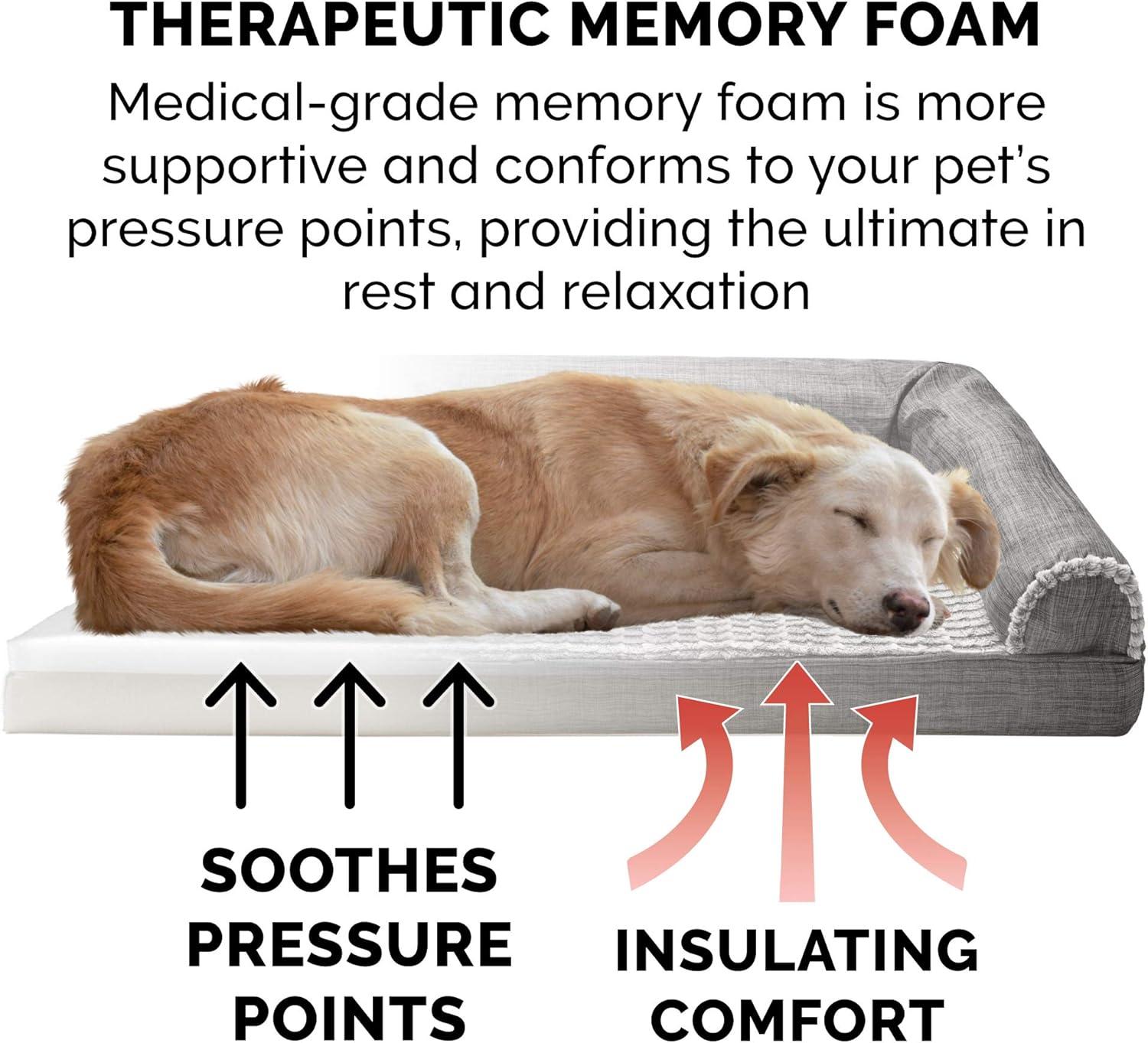 imageFurhaven Memory Foam Dog Bed for Large Dogs w Removable Bolsters ampamp Washable Cover For Dogs Up to 95 lbs Sherpa ampamp Chenille Sofa Orion Blue JumboXLLuxe Faux Fur Linen Charcoal