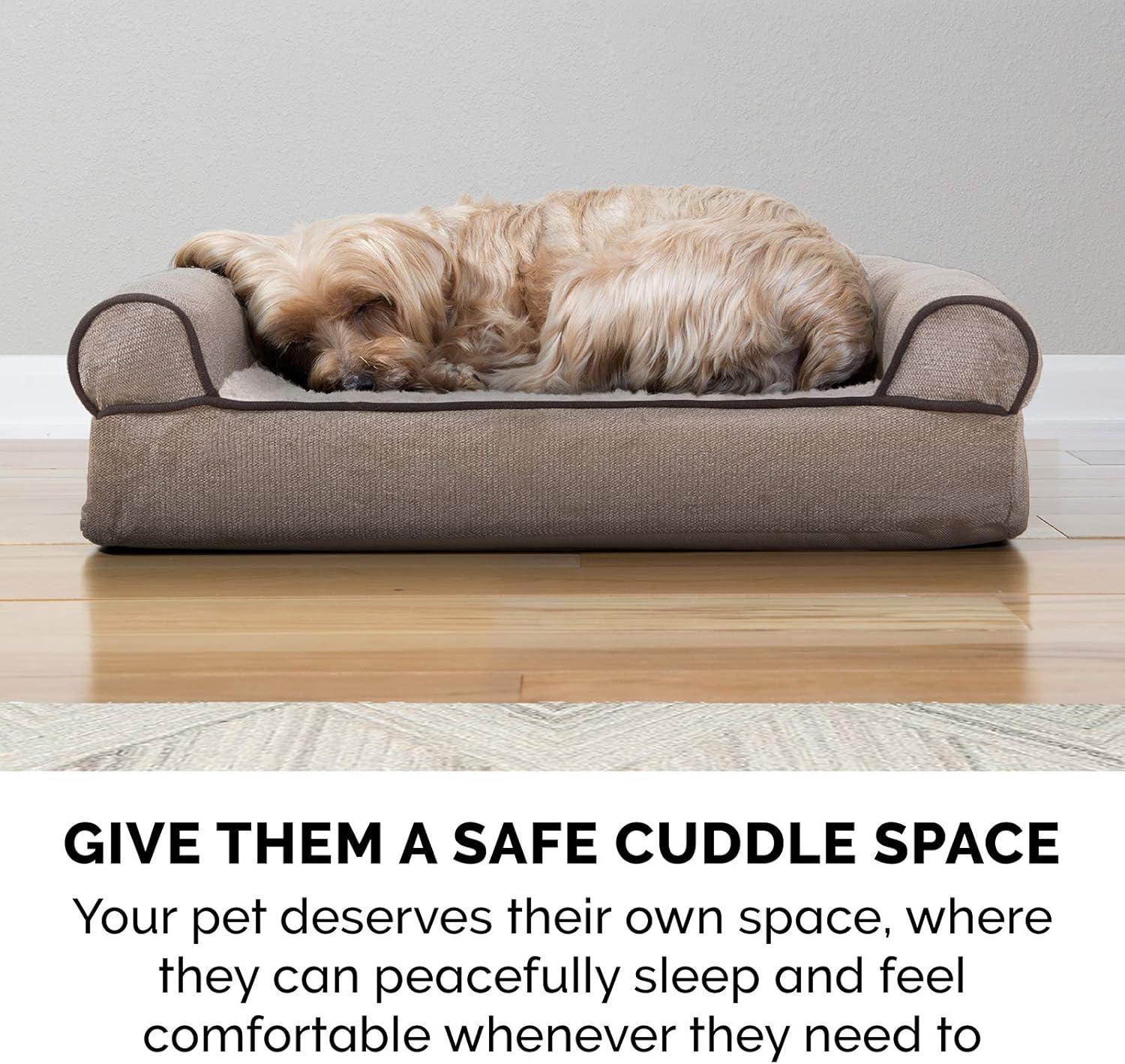 imageFurhaven Memory Foam Dog Bed for Large Dogs w Removable Bolsters ampamp Washable Cover For Dogs Up to 95 lbs Sherpa ampamp Chenille Sofa Orion Blue JumboXLSherpa Chenille Cream