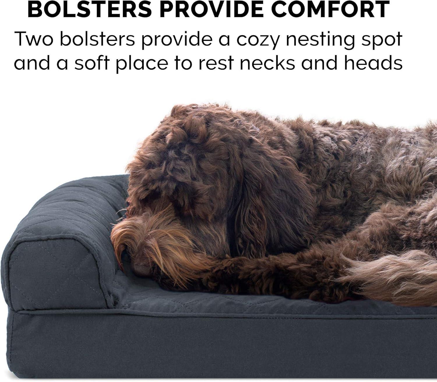 imageFurhaven Memory Foam Dog Bed for Large Dogs w Removable Bolsters ampamp Washable Cover For Dogs Up to 95 lbs Sherpa ampamp Chenille Sofa Orion Blue JumboXLQuilted Iron Gray