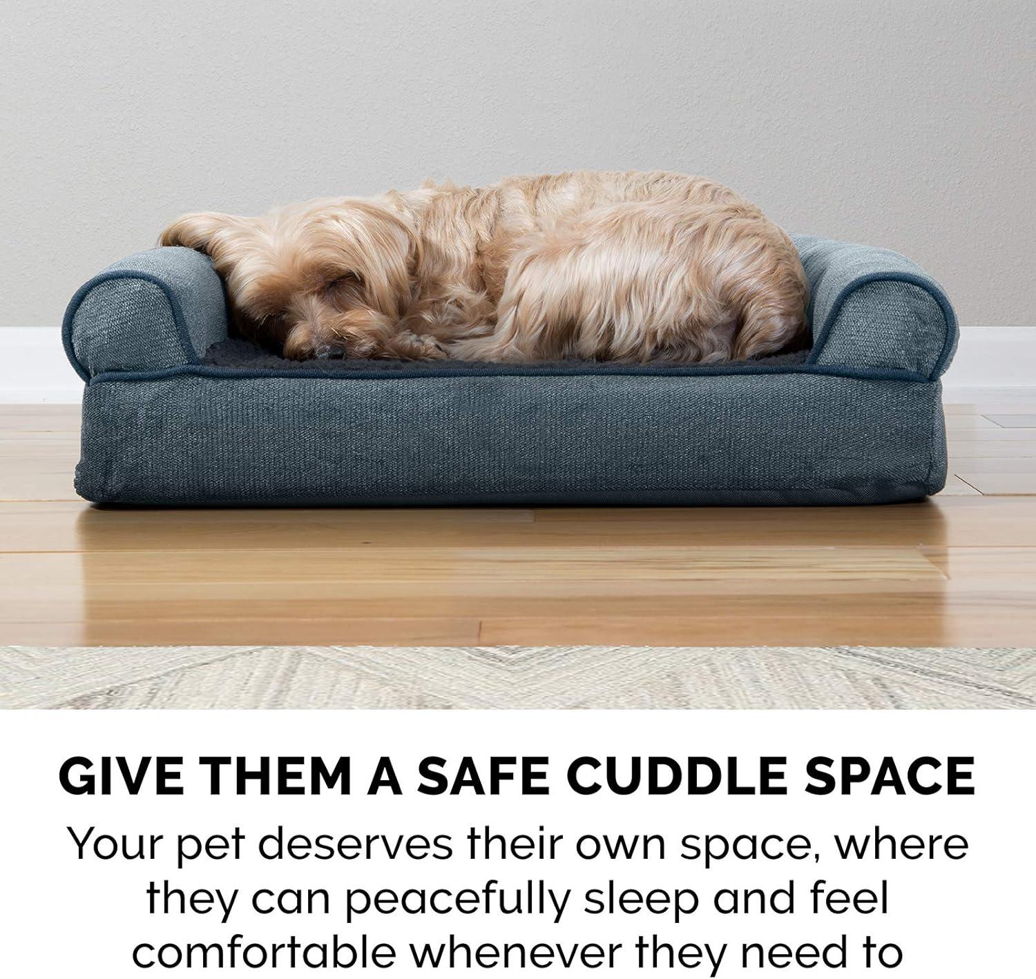 imageFurhaven Memory Foam Dog Bed for Large Dogs w Removable Bolsters ampamp Washable Cover For Dogs Up to 95 lbs Sherpa ampamp Chenille Sofa Orion Blue JumboXLSherpa Chenille Orion Blue