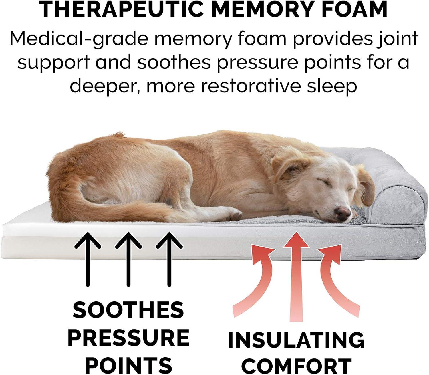 imageFurhaven Memory Foam Dog Bed for Large Dogs w Removable Bolsters ampamp Washable Cover For Dogs Up to 95 lbs Sherpa ampamp Chenille Sofa Orion Blue JumboXLPlush Suede Gray
