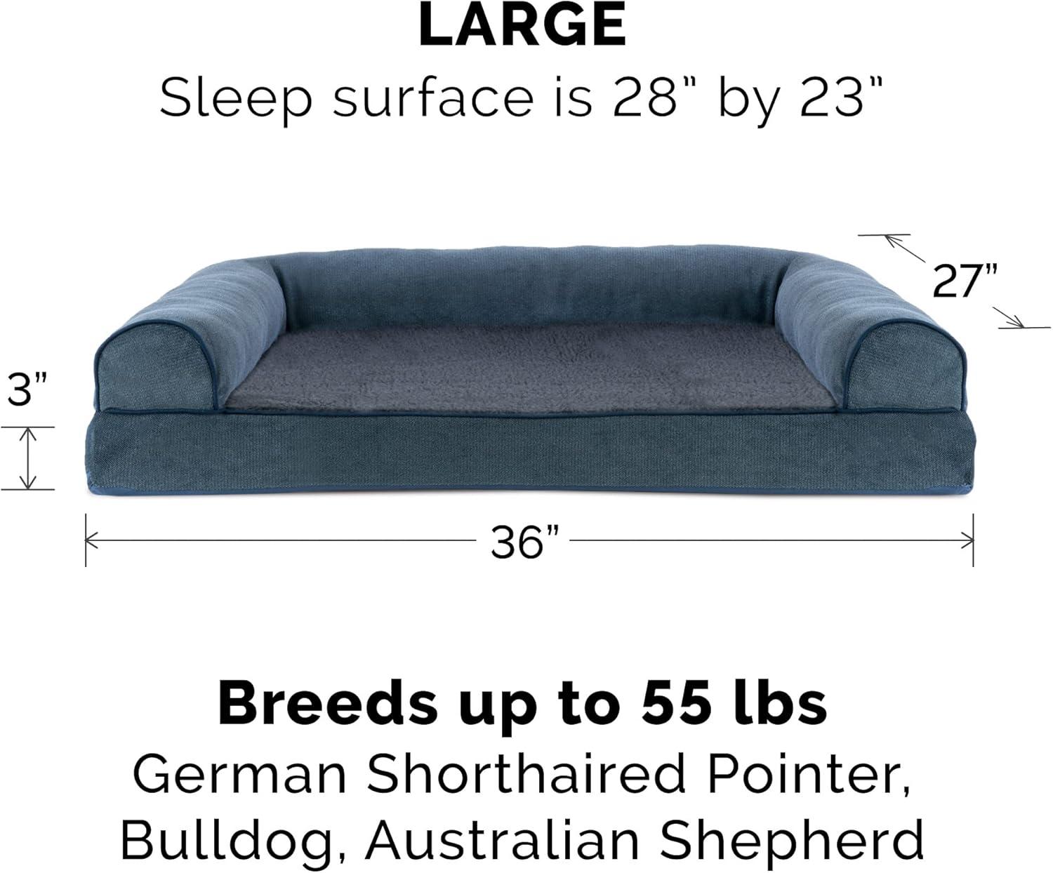 imageFurhaven Memory Foam Dog Bed for Large Dogs w Removable Bolsters ampamp Washable Cover For Dogs Up to 95 lbs Sherpa ampamp Chenille Sofa Orion Blue JumboXLSherpa Chenille Orion Blue