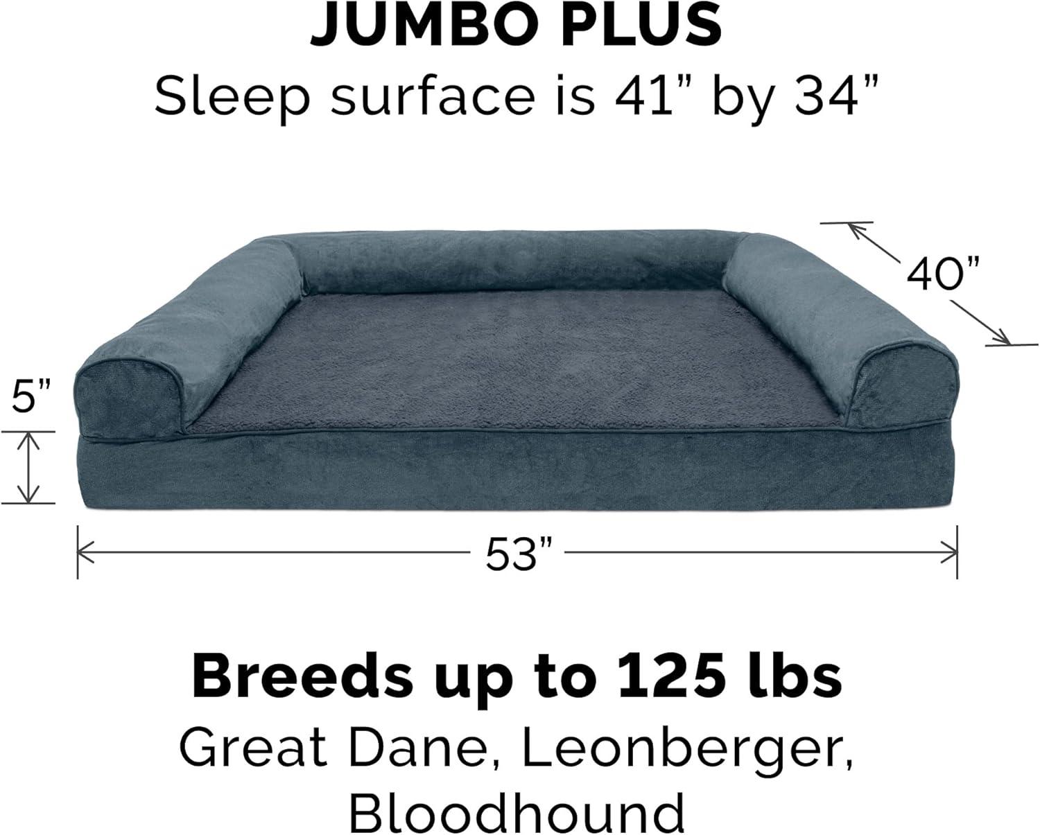 imageFurhaven Memory Foam Dog Bed for Large Dogs w Removable Bolsters ampamp Washable Cover For Dogs Up to 95 lbs Sherpa ampamp Chenille Sofa Orion Blue JumboXLSherpa Chenille Orion Blue