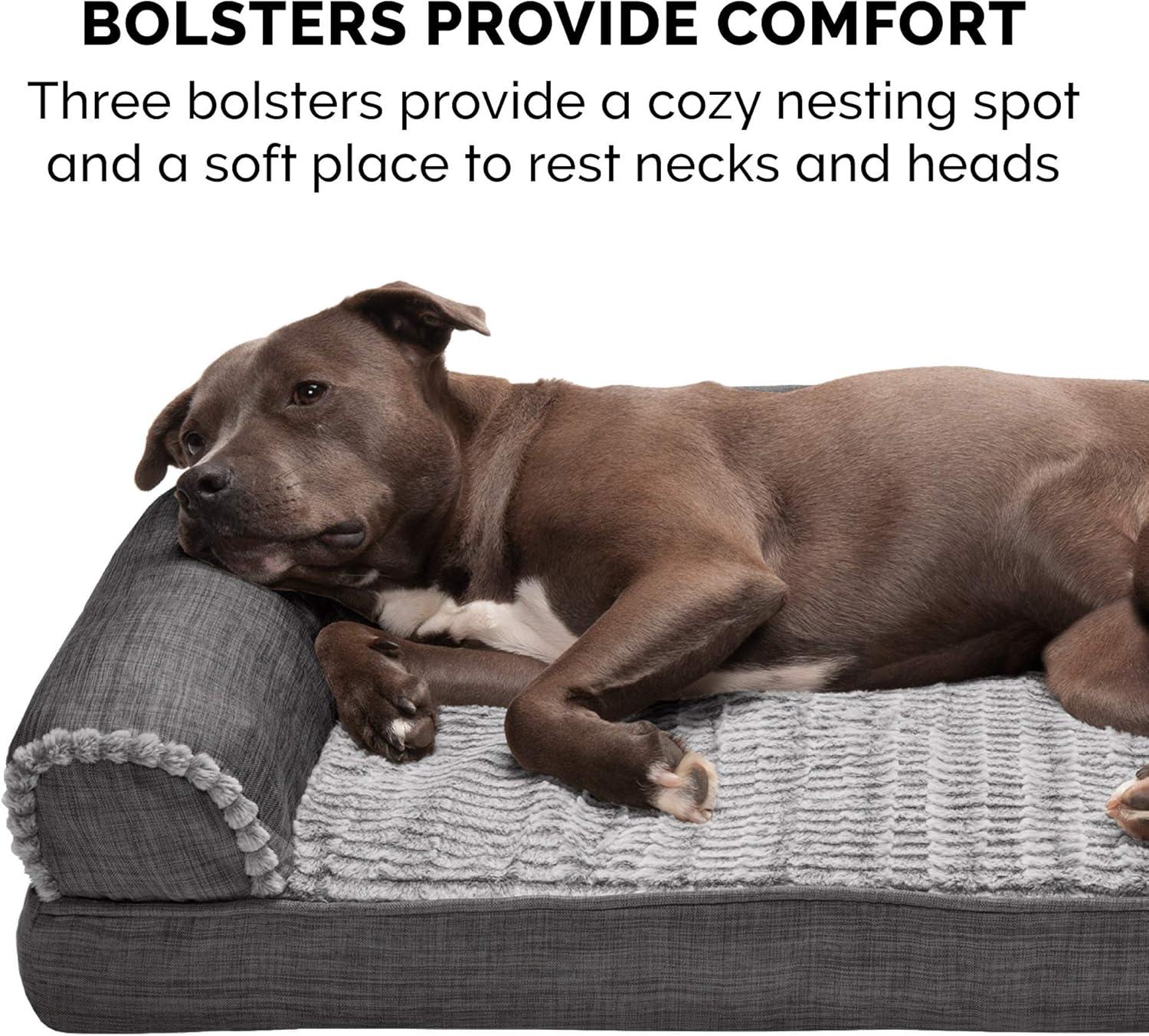 imageFurhaven Memory Foam Dog Bed for Large Dogs w Removable Bolsters ampamp Washable Cover For Dogs Up to 95 lbs Sherpa ampamp Chenille Sofa Orion Blue JumboXLLuxe Faux Fur Linen Charcoal