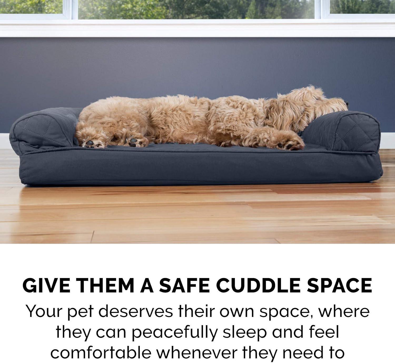 imageFurhaven Memory Foam Dog Bed for Large Dogs w Removable Bolsters ampamp Washable Cover For Dogs Up to 95 lbs Sherpa ampamp Chenille Sofa Orion Blue JumboXLQuilted Iron Gray