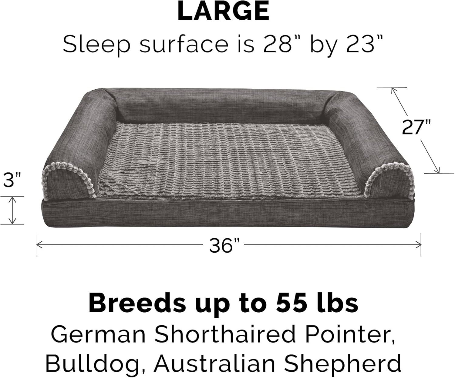imageFurhaven Memory Foam Dog Bed for Large Dogs w Removable Bolsters ampamp Washable Cover For Dogs Up to 95 lbs Sherpa ampamp Chenille Sofa Orion Blue JumboXLLuxe Faux Fur Linen Charcoal