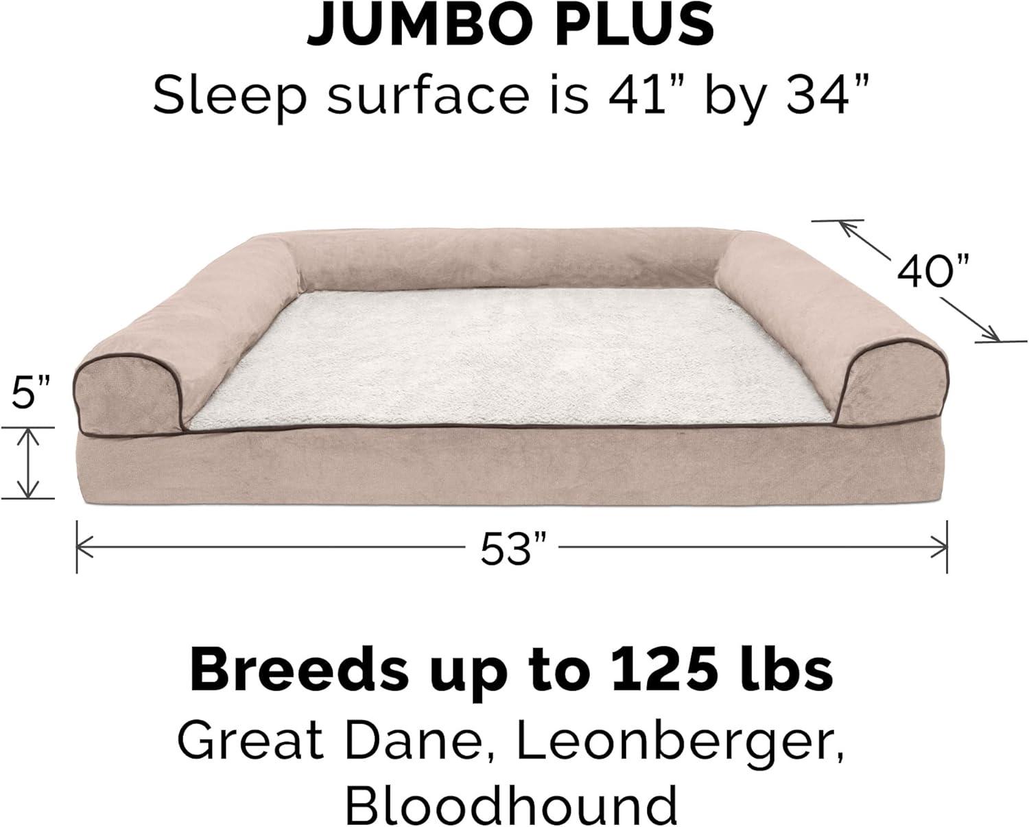 imageFurhaven Memory Foam Dog Bed for Large Dogs w Removable Bolsters ampamp Washable Cover For Dogs Up to 95 lbs Sherpa ampamp Chenille Sofa Orion Blue JumboXLSherpa Chenille Cream