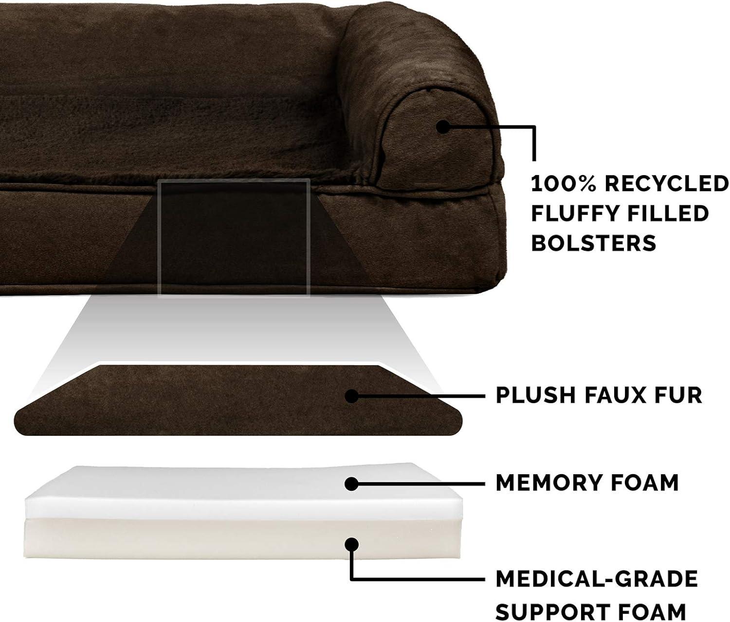 imageFurhaven Memory Foam Dog Bed for Large Dogs w Removable Bolsters ampamp Washable Cover For Dogs Up to 95 lbs Sherpa ampamp Chenille Sofa Orion Blue JumboXLPlush Suede Espresso
