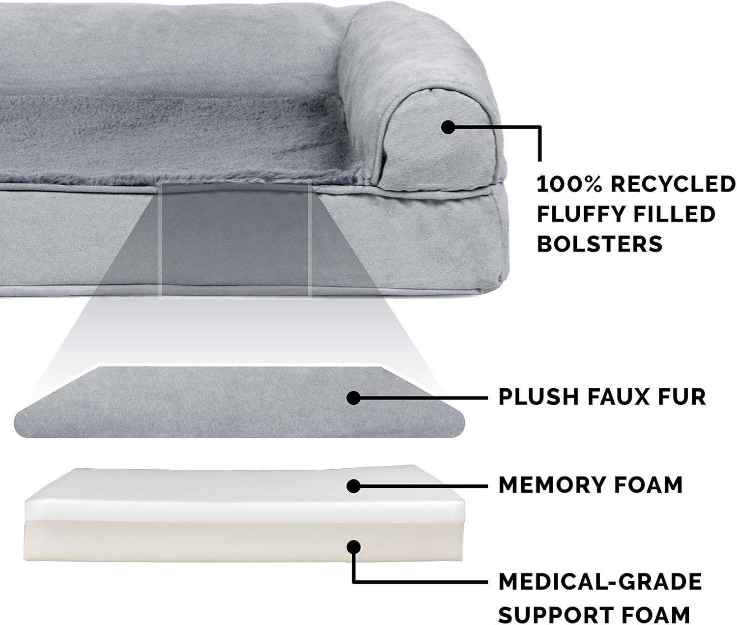 imageFurhaven Memory Foam Dog Bed for Large Dogs w Removable Bolsters ampamp Washable Cover For Dogs Up to 95 lbs Sherpa ampamp Chenille Sofa Orion Blue JumboXLPlush Suede Gray