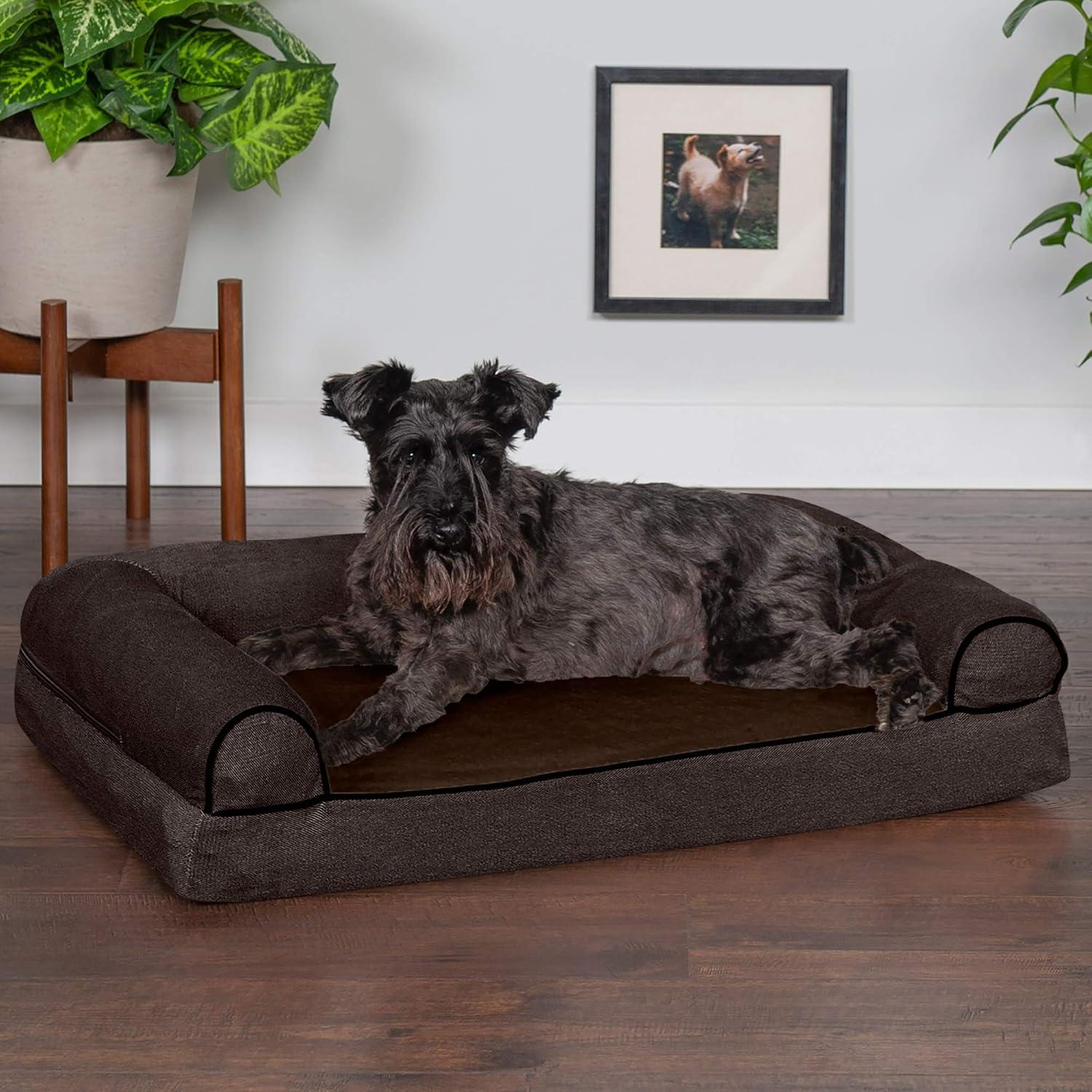 imageFurhaven Memory Foam Dog Bed for Large Dogs w Removable Bolsters ampamp Washable Cover For Dogs Up to 95 lbs Sherpa ampamp Chenille Sofa Orion Blue JumboXLSherpa Chenille Coffee
