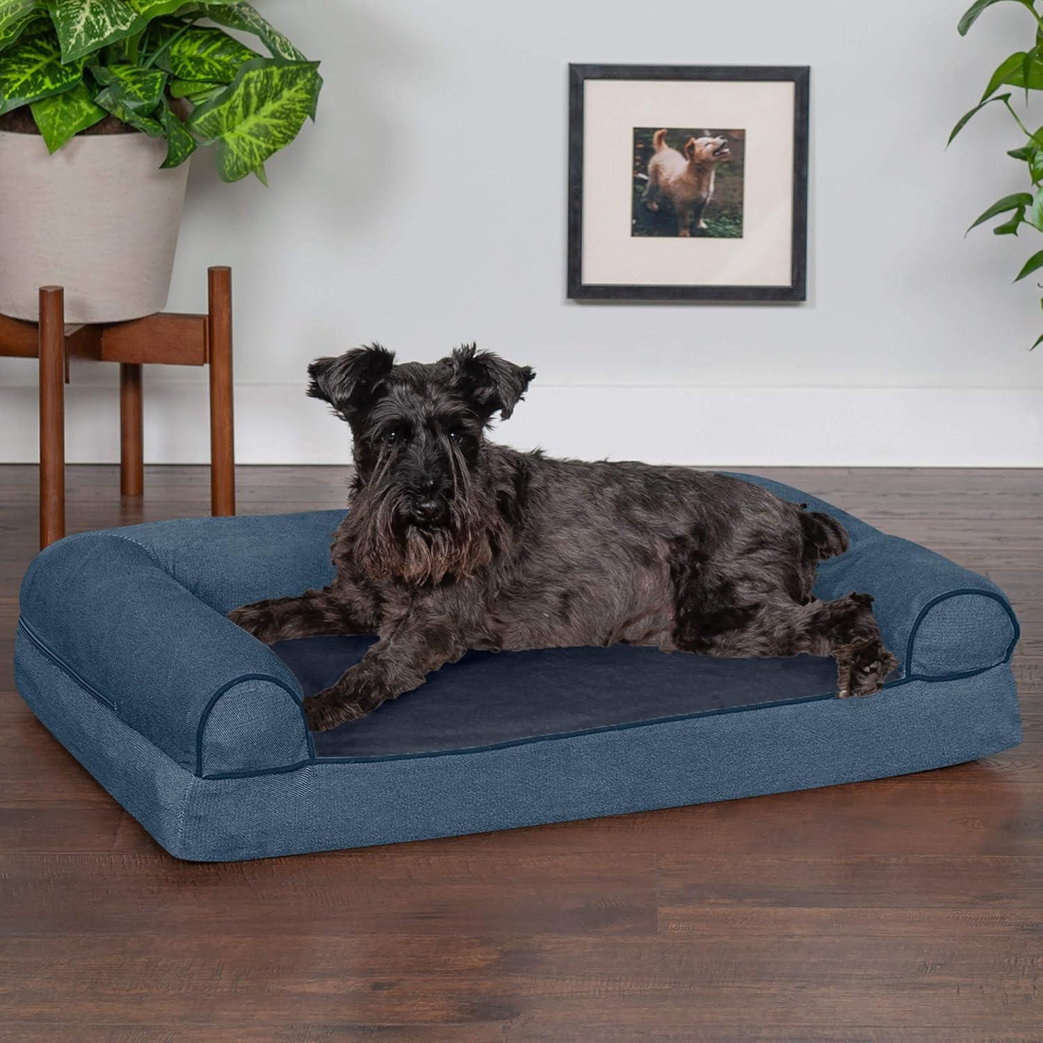 imageFurhaven Memory Foam Dog Bed for Large Dogs w Removable Bolsters ampamp Washable Cover For Dogs Up to 95 lbs Sherpa ampamp Chenille Sofa Orion Blue JumboXLSherpa Chenille Orion Blue