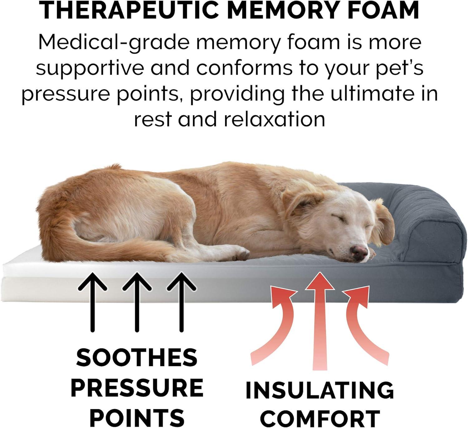 imageFurhaven Memory Foam Dog Bed for Large Dogs w Removable Bolsters ampamp Washable Cover For Dogs Up to 95 lbs Sherpa ampamp Chenille Sofa Orion Blue JumboXLQuilted Iron Gray