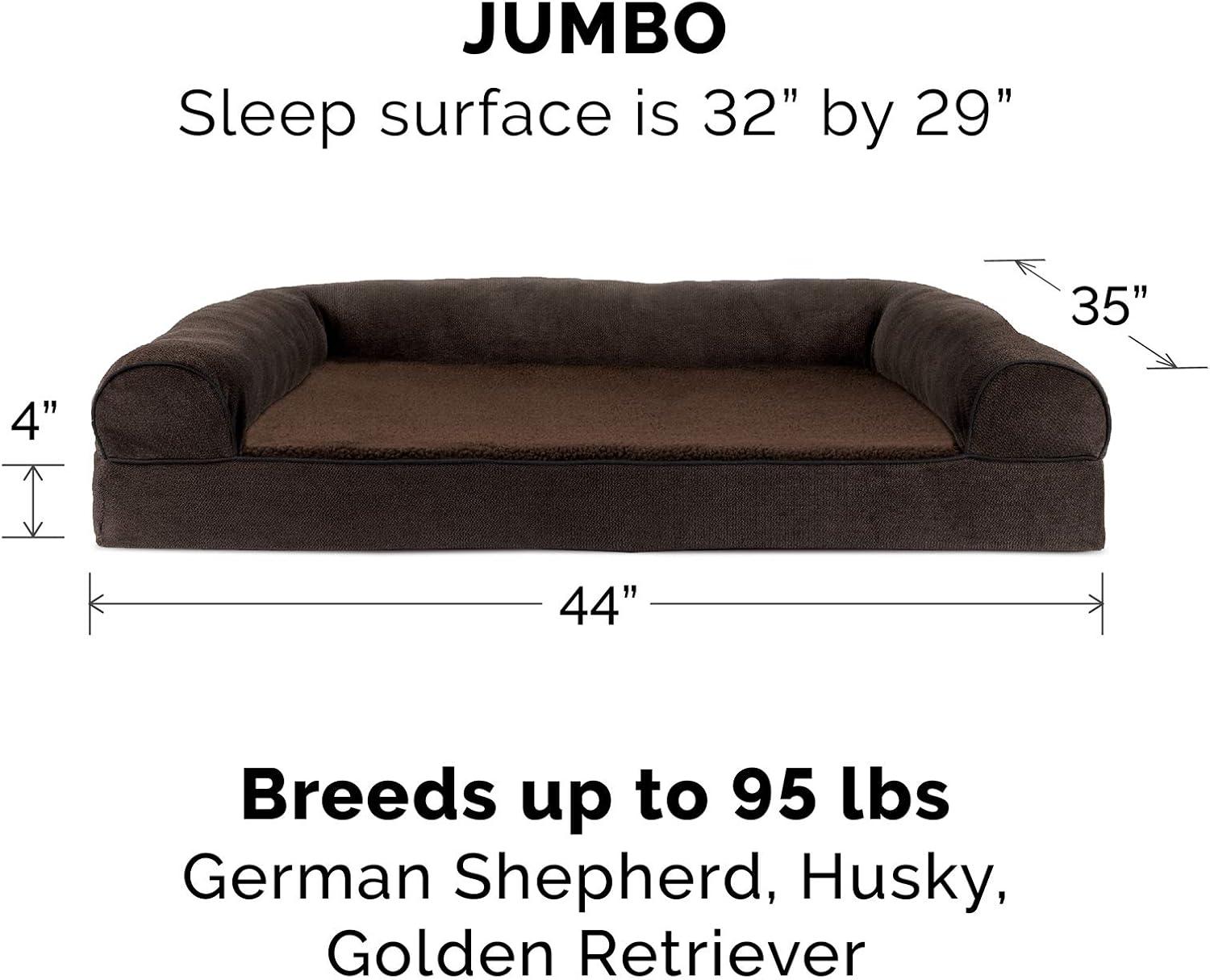 imageFurhaven Memory Foam Dog Bed for Large Dogs w Removable Bolsters ampamp Washable Cover For Dogs Up to 95 lbs Sherpa ampamp Chenille Sofa Orion Blue JumboXLSherpa Chenille Coffee