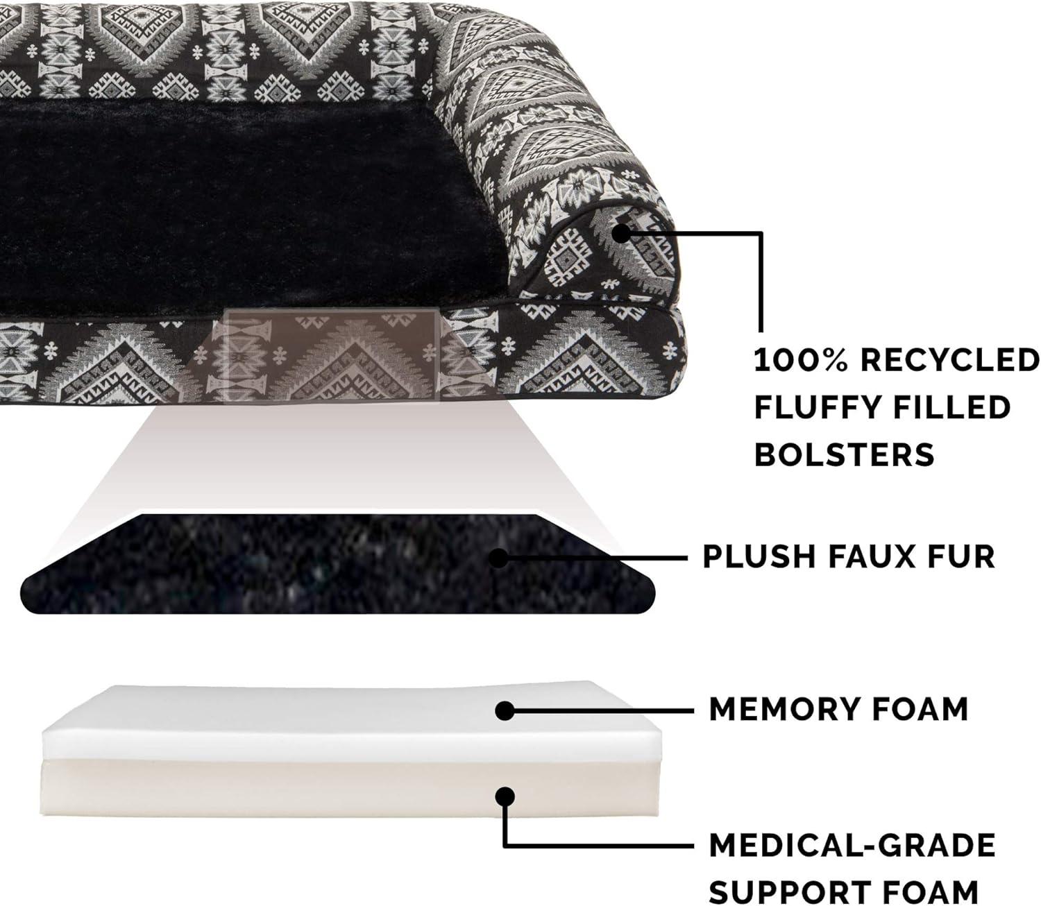 imageFurhaven Memory Foam Dog Bed for Large Dogs w Removable Bolsters ampamp Washable Cover For Dogs Up to 95 lbs Sherpa ampamp Chenille Sofa Orion Blue JumboXLPlush Southwest Kilim Decor Black Medallion