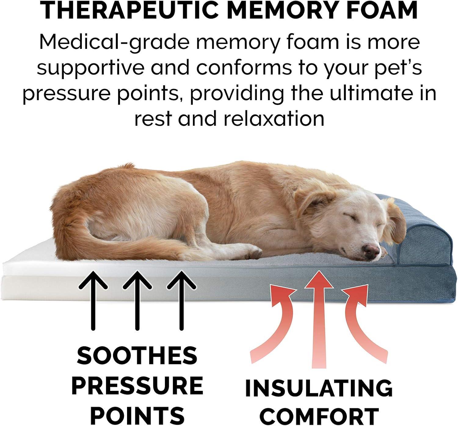 imageFurhaven Memory Foam Dog Bed for Large Dogs w Removable Bolsters ampamp Washable Cover For Dogs Up to 95 lbs Sherpa ampamp Chenille Sofa Orion Blue JumboXLSherpa Chenille Orion Blue